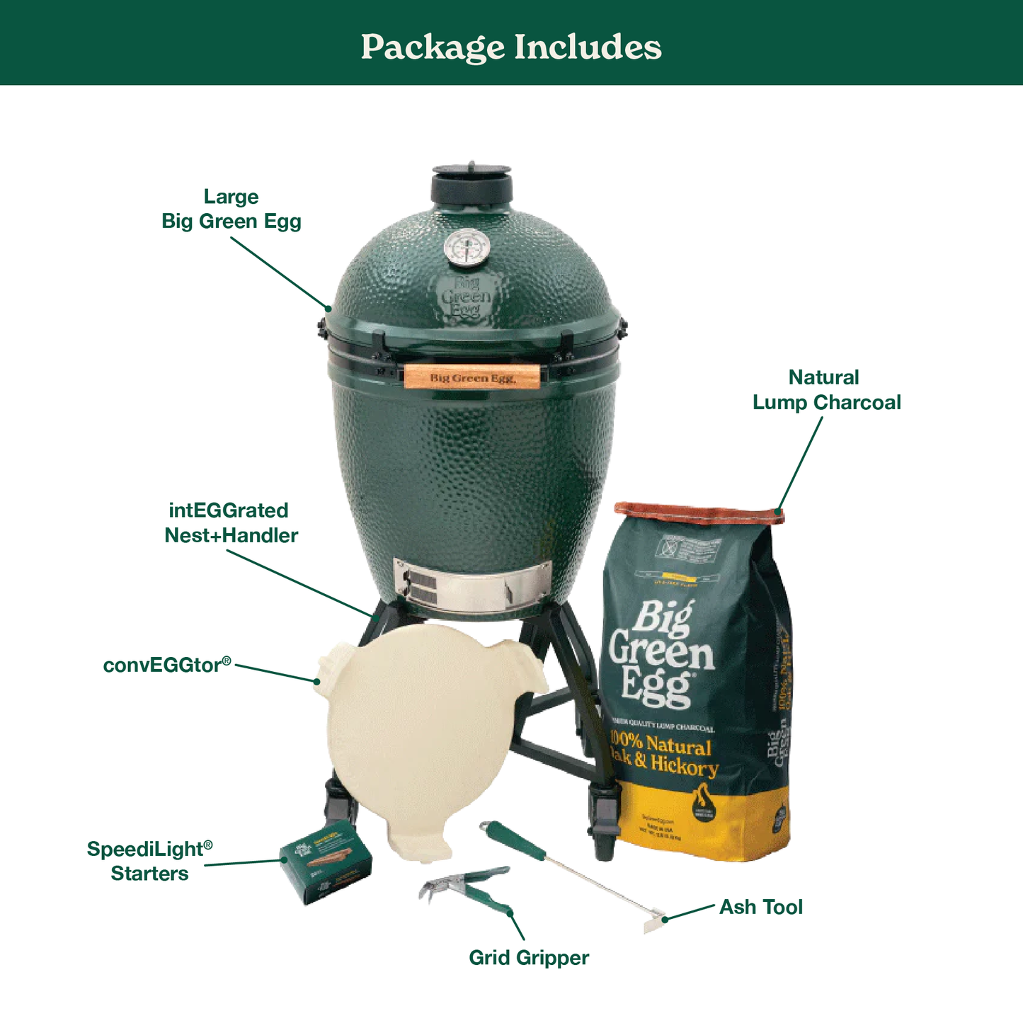 Large Big Green Egg in an intEGGrated Nest+Handler Package