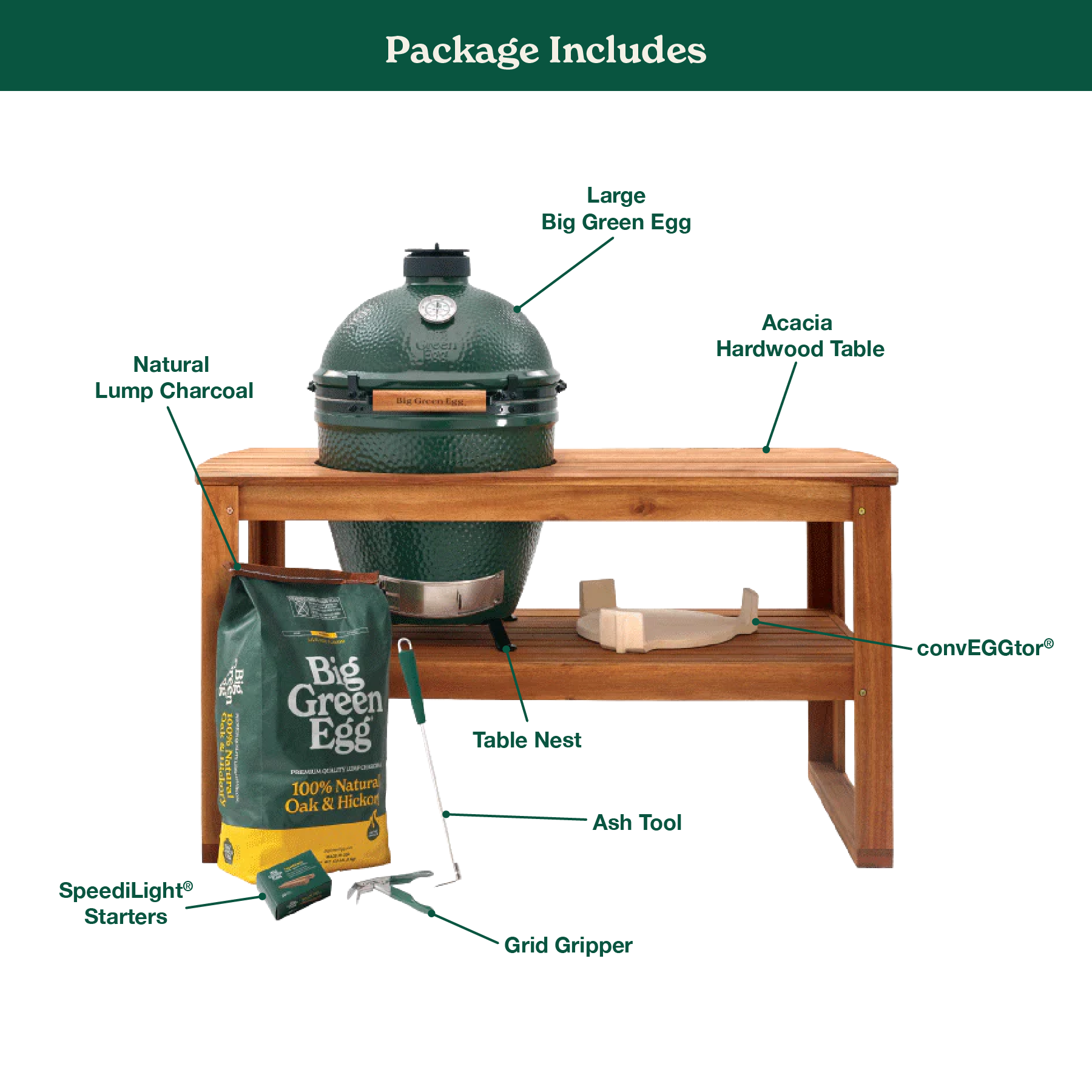Large Big Green Egg in Acacia Table Package