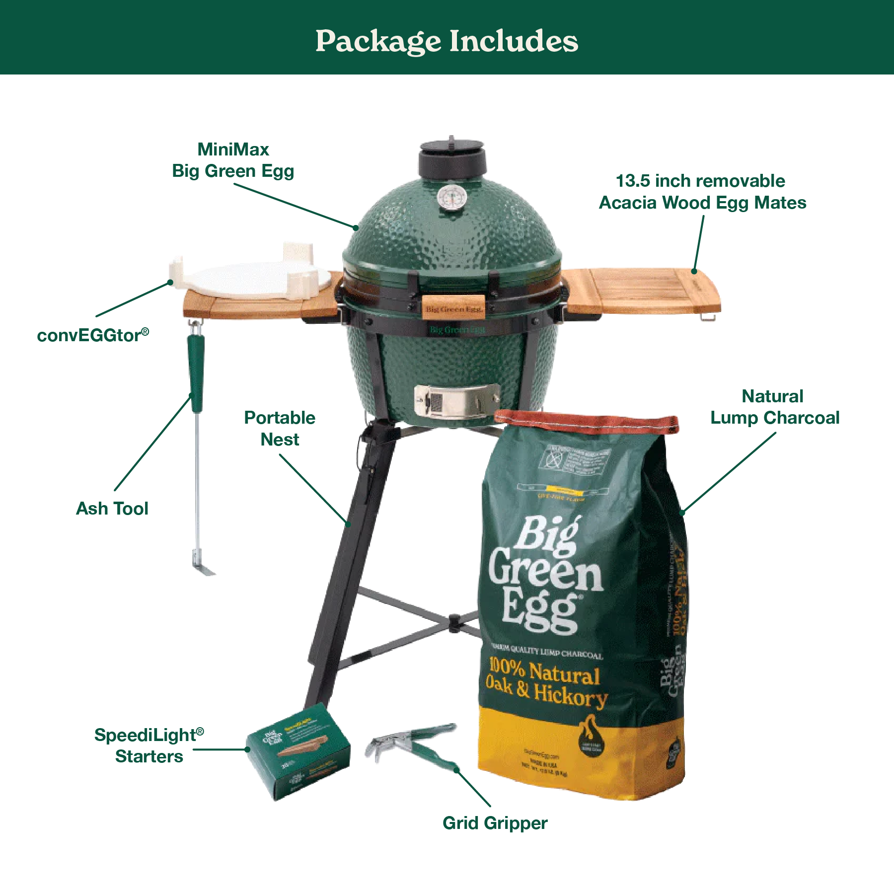 MiniMax Big Green Egg with Nest and Acacia Mates Package