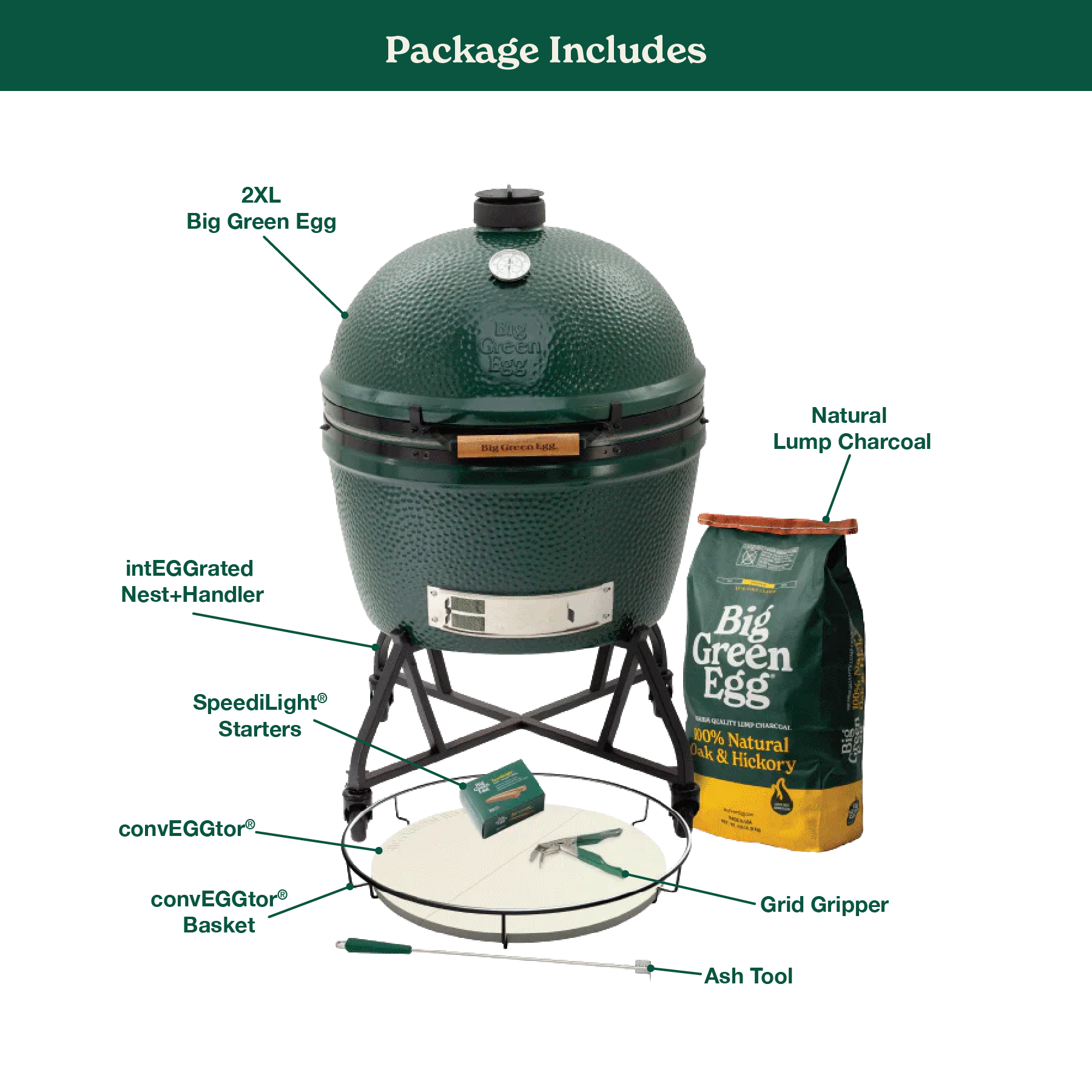 2XL Big Green Egg in an intEGGrated Nest+Handler Package