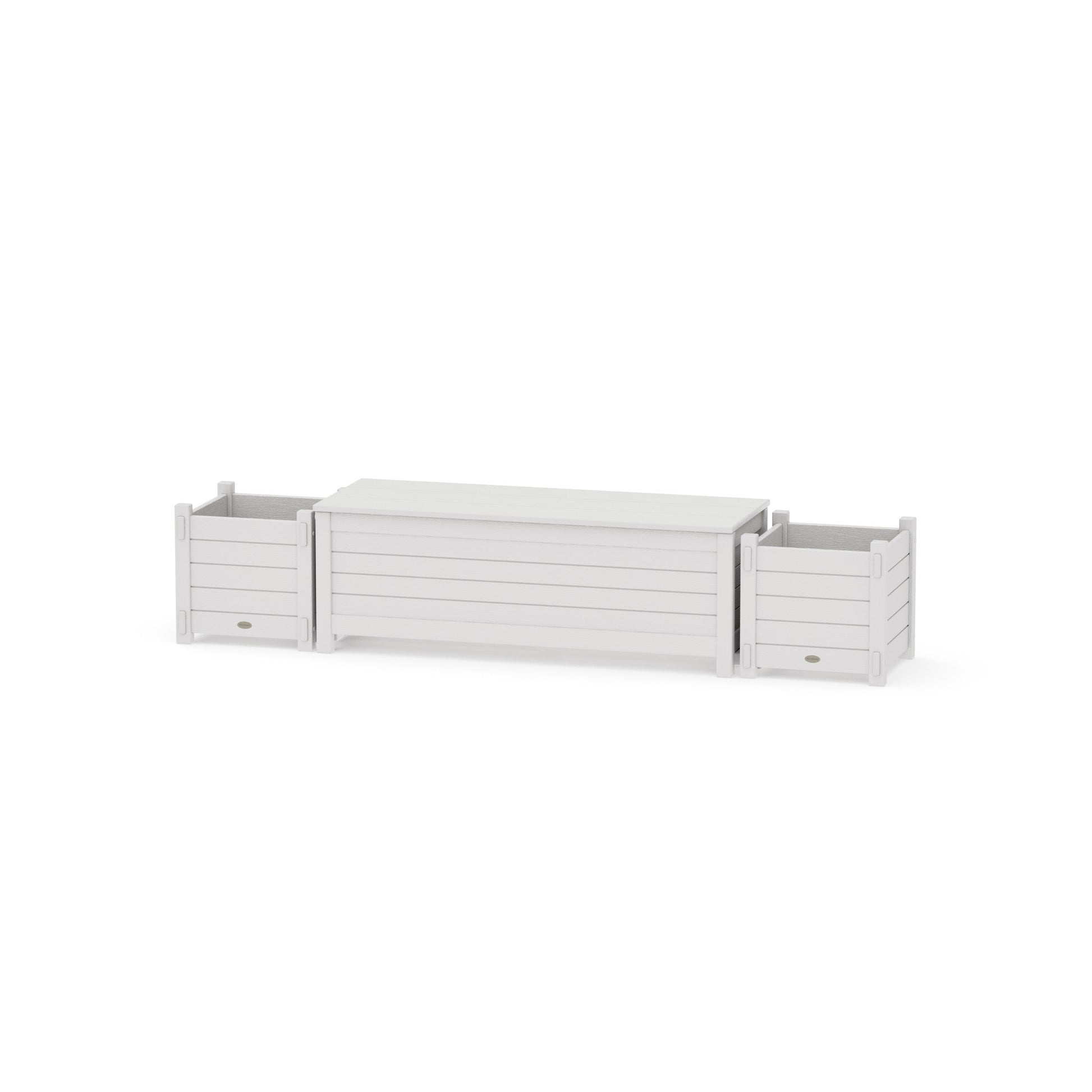 POLYWOOD 48" Nautical Straight Planter Storage Bench Set — Vintage White
