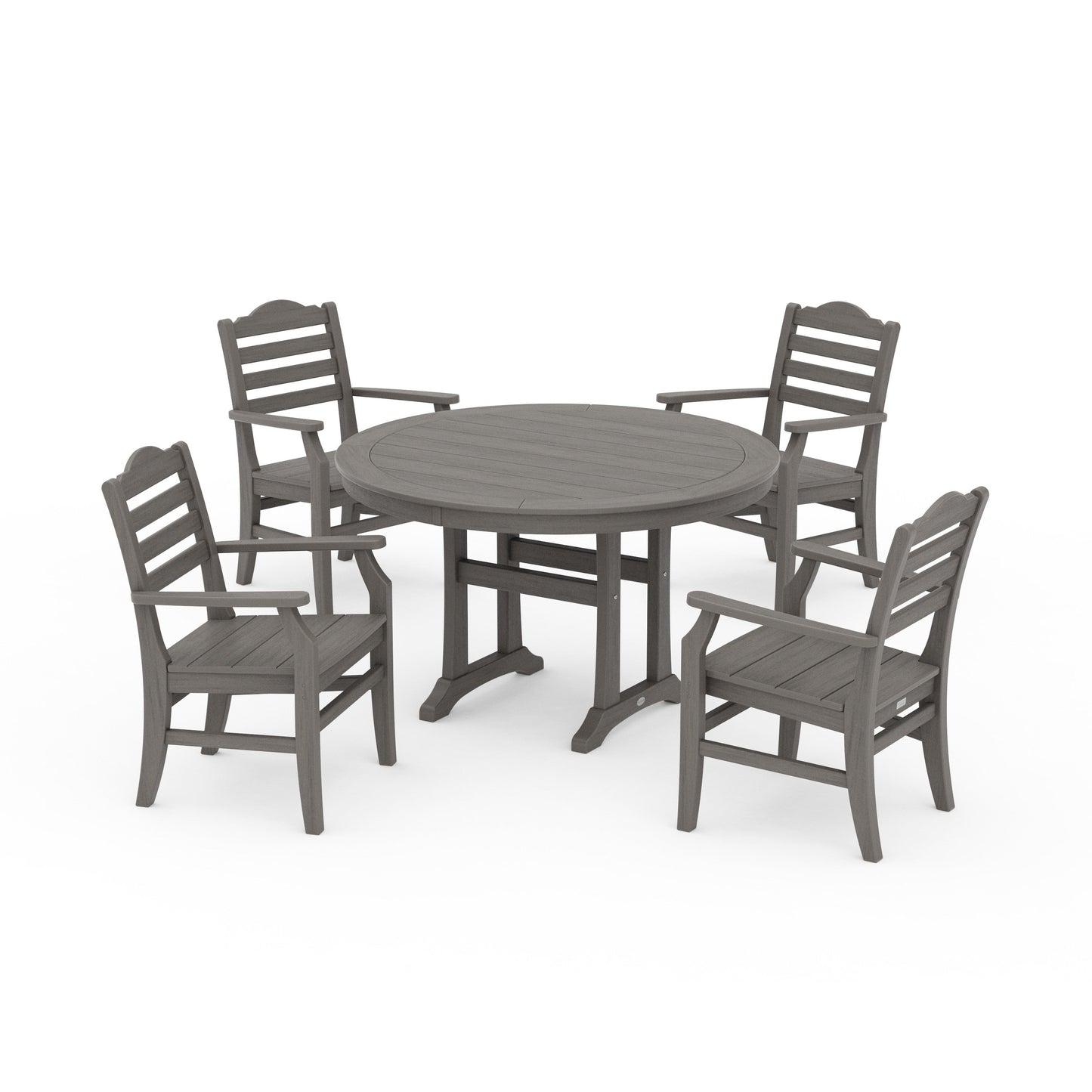 POLYWOOD Savannah 5-Piece Round Dining Set with Trestle Legs — Driftwood