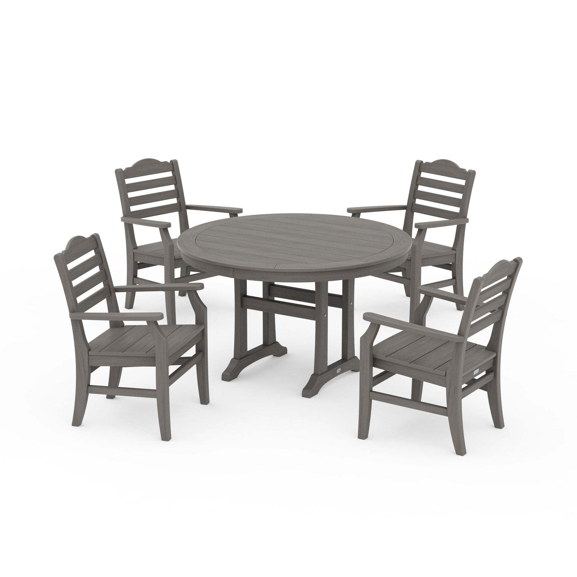 POLYWOOD Savannah 5-Piece Round Dining Set with Trestle Legs — Driftwood