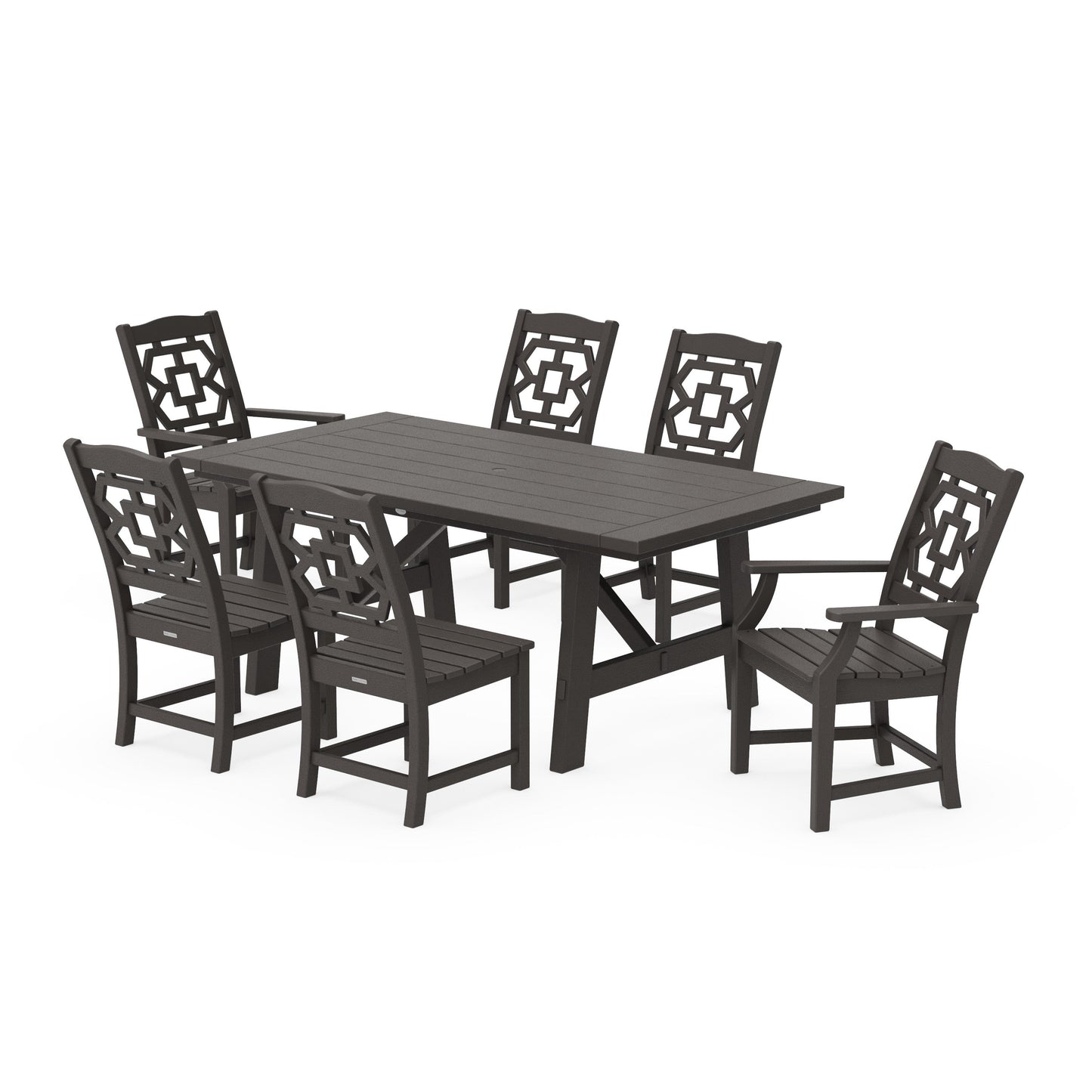 POLYWOOD Chinoiserie 7-Piece Rustic Farmhouse Dining Set — Vintage Coffee