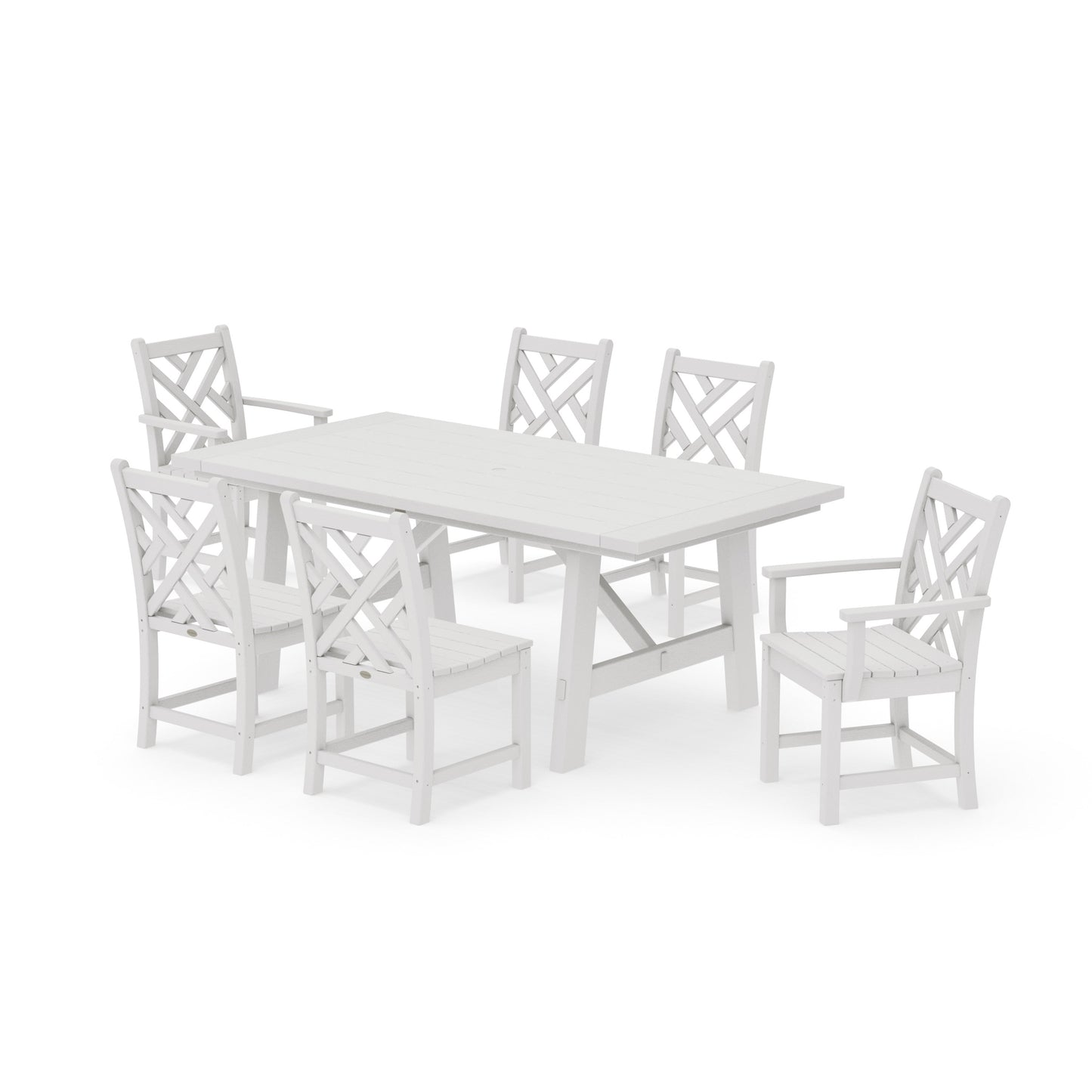 POLYWOOD Chippendale 7-Piece Rustic Farmhouse Dining Set — Vintage White