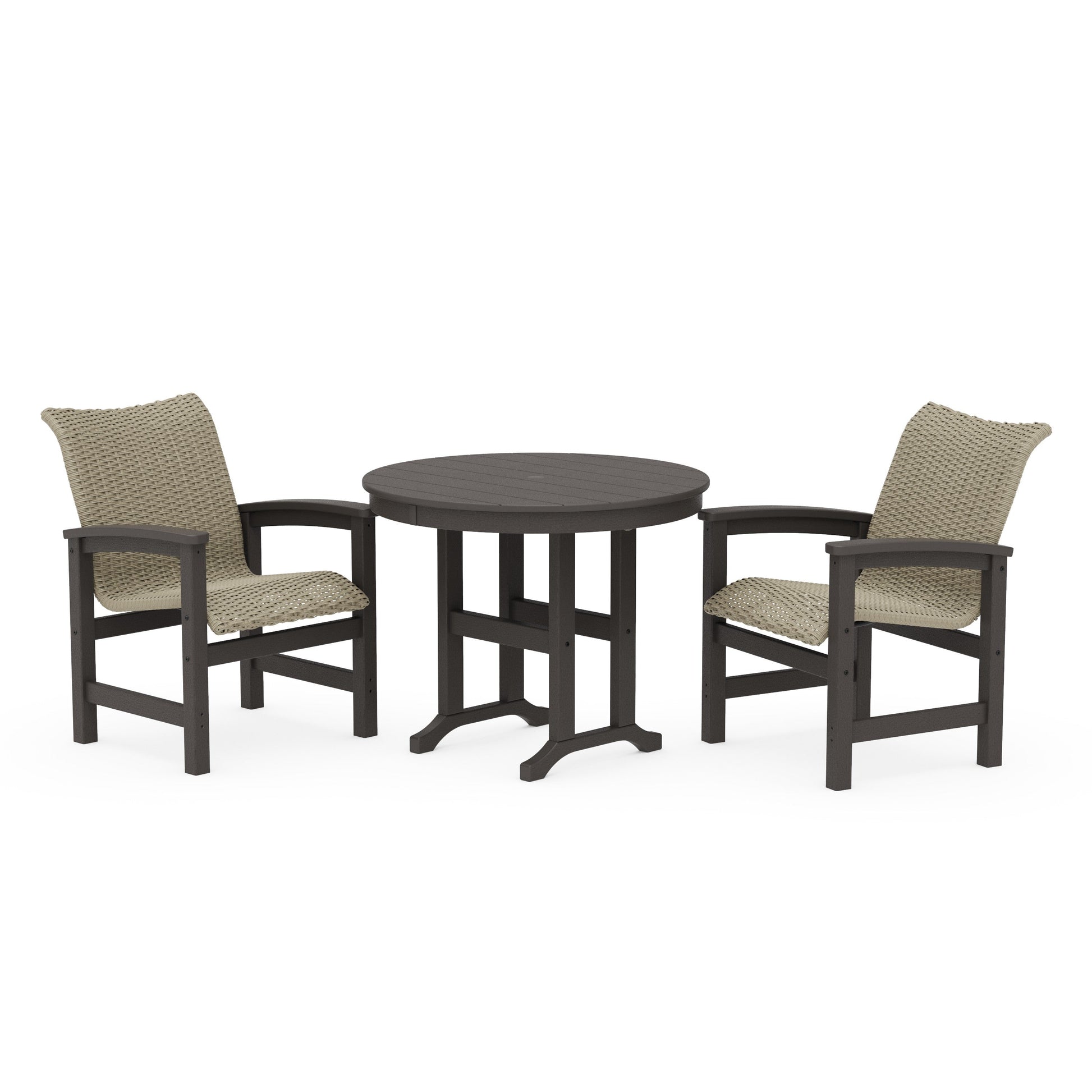 POLYWOOD Coastal Woven 3-Piece Farmhouse Dining Set — Vintage Coffee / Dune Grass