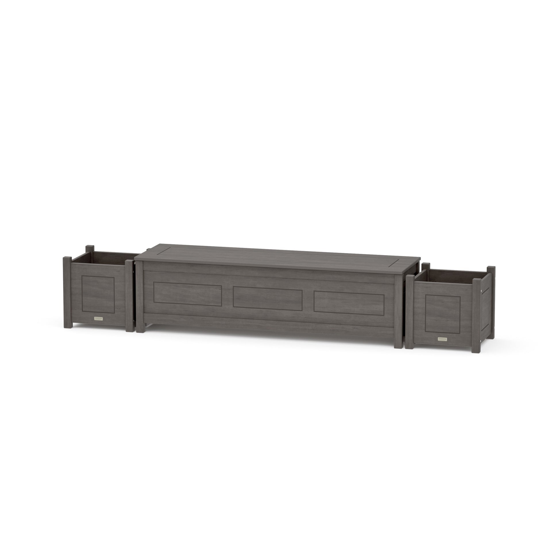 POLYWOOD 60" Country Living Straight Planter Storage Bench Set — Driftwood