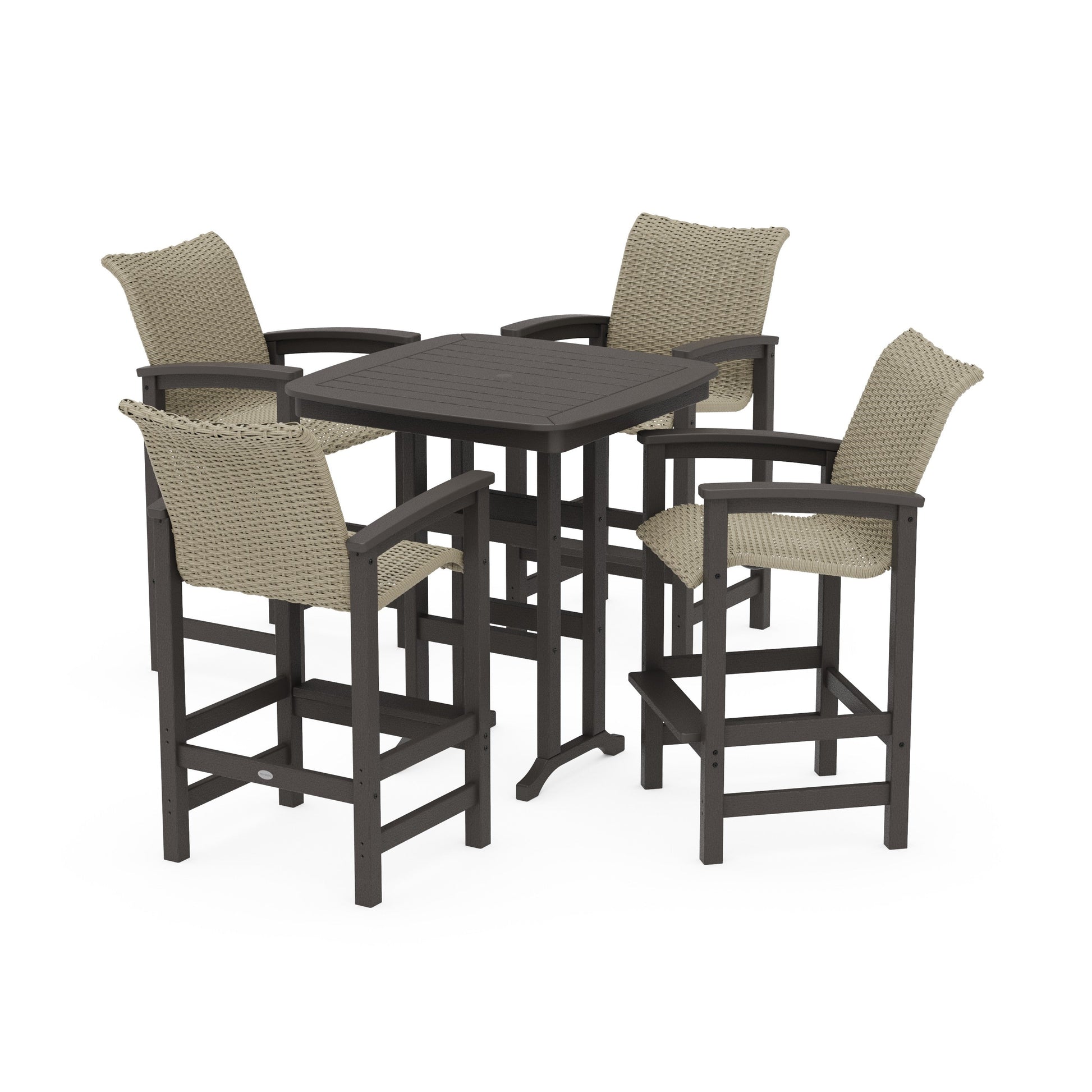 POLYWOOD Coastal Woven 5-Piece Bar Set — Vintage Coffee / Dune Grass