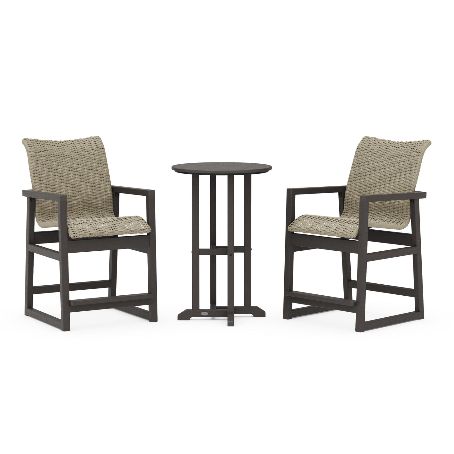 POLYWOOD EDGE Woven 3-Piece Farmhouse Counter Set — Vintage Coffee / Dune Grass