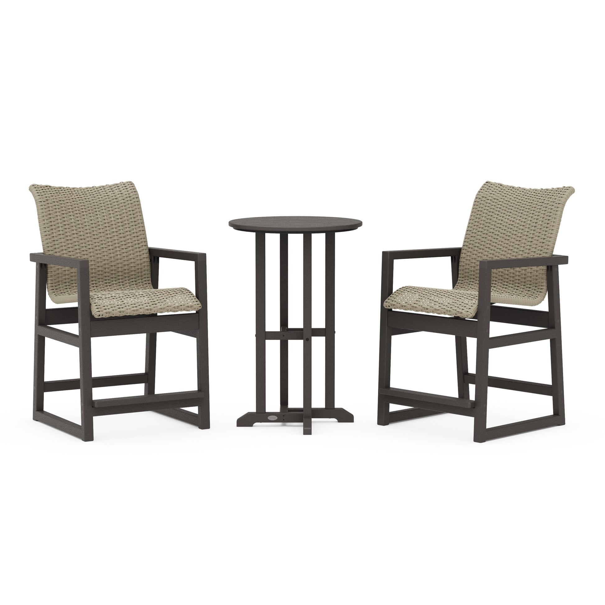 POLYWOOD EDGE Woven 3-Piece Farmhouse Counter Set — Vintage Coffee / Dune Grass