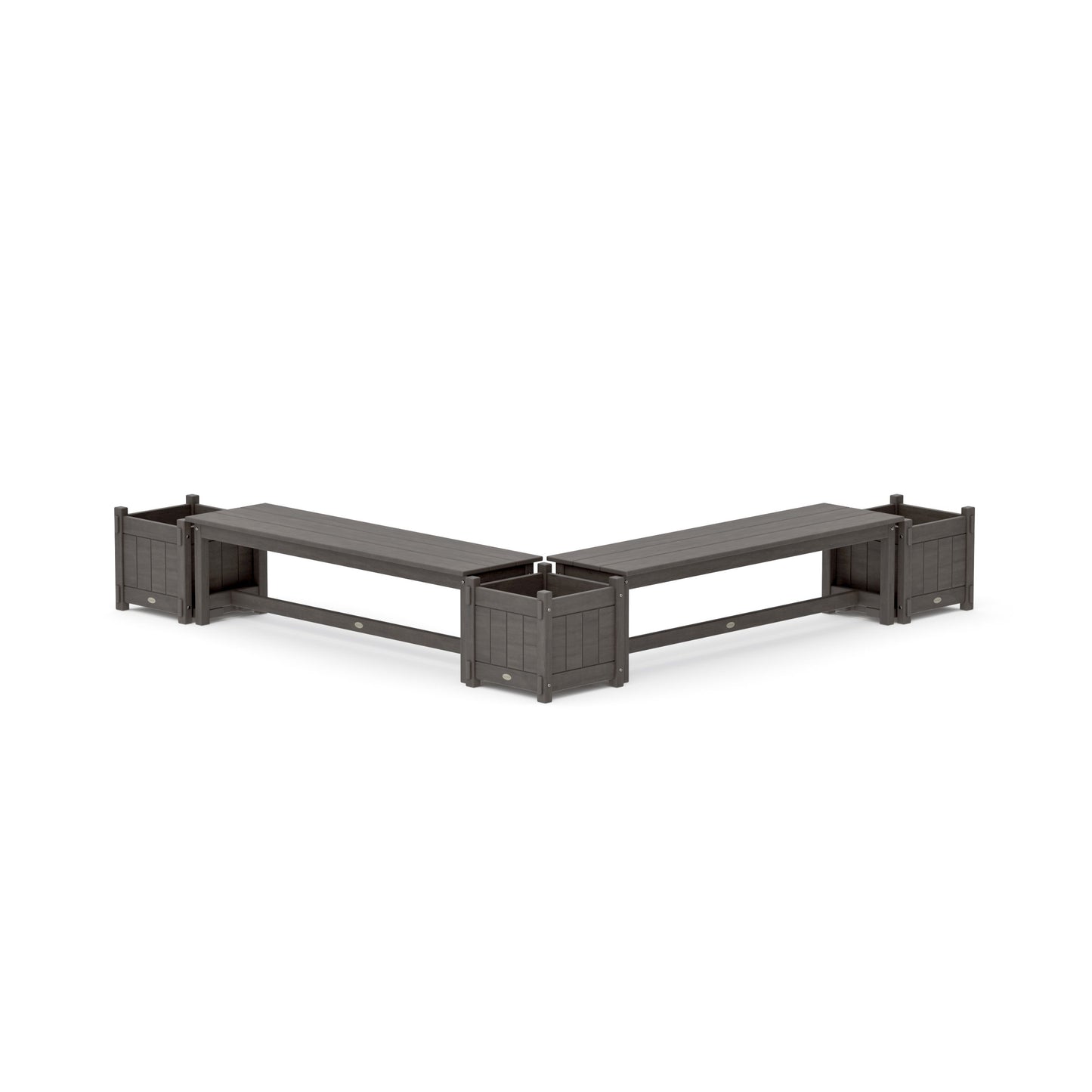 POLYWOOD 60" Vineyard L- Shaped Planter Bench Corner Set — Driftwood