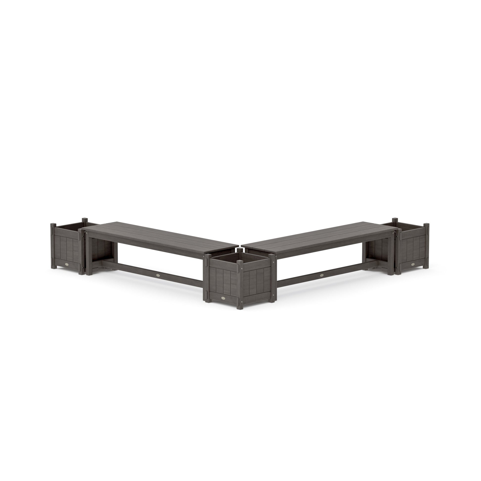 POLYWOOD 60" Vineyard L- Shaped Planter Bench Corner Set — Driftwood