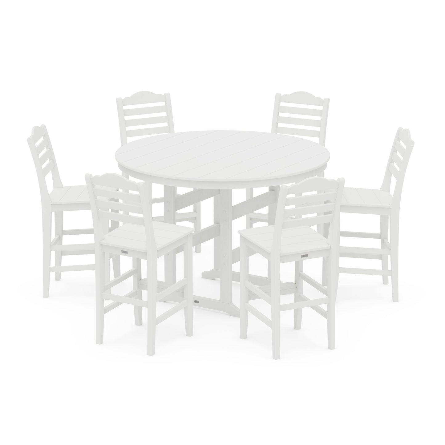 POLYWOOD Savannah 7-Piece Farmhouse Side Chair Round Bar Set — White