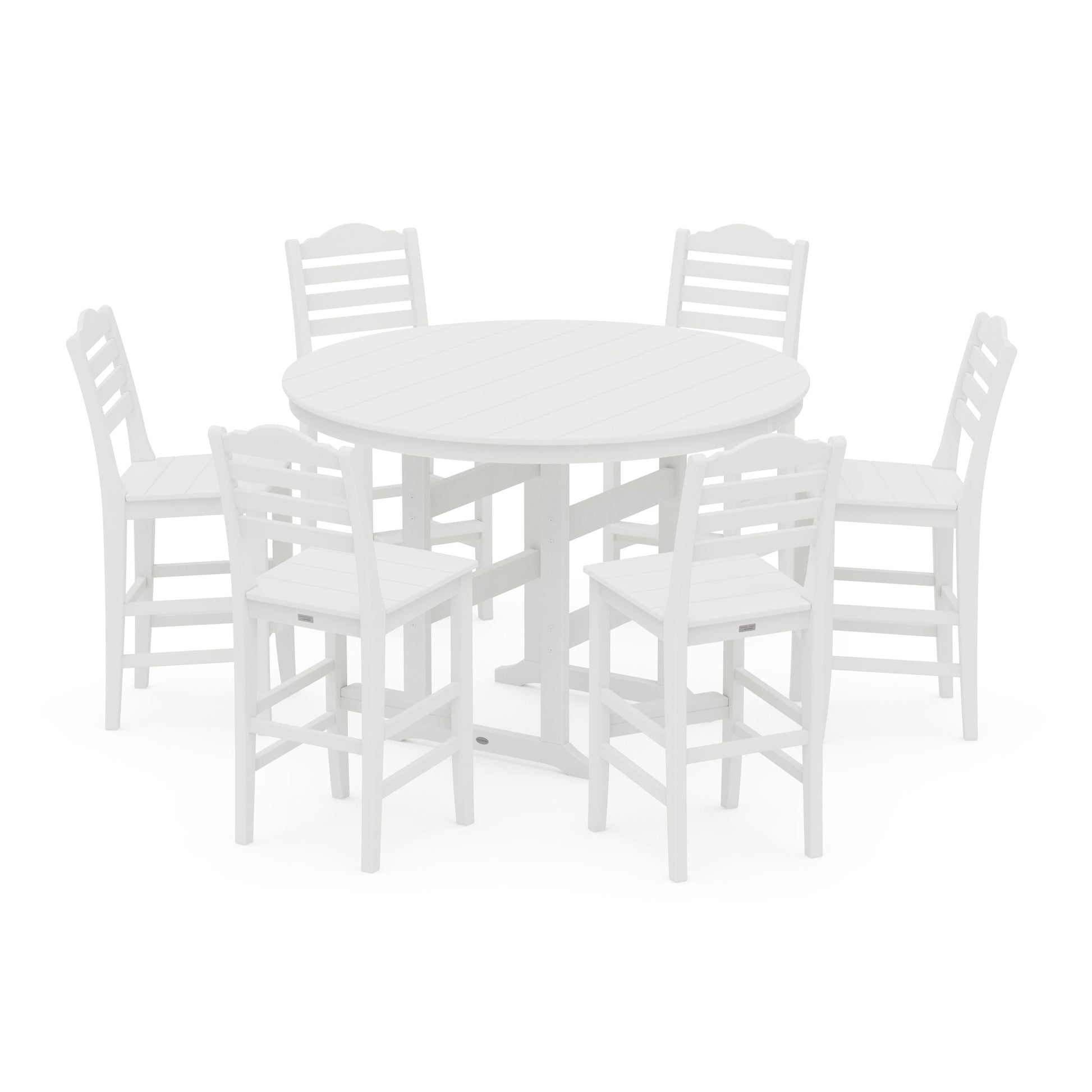 POLYWOOD Savannah 7-Piece Farmhouse Side Chair Round Bar Set — White