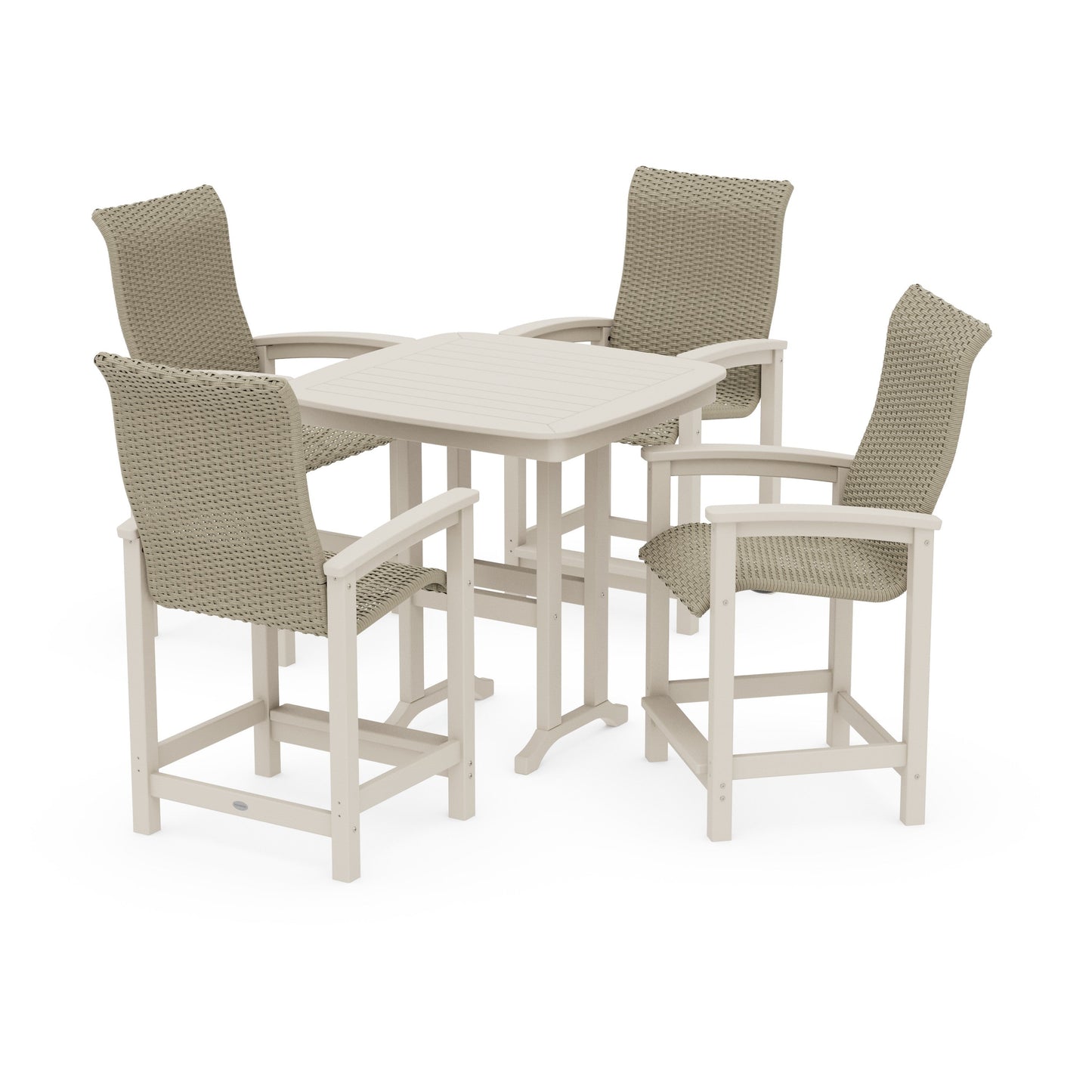 POLYWOOD Coastal Woven High-Back 5-Piece Counter Set — Sand / Dune Grass