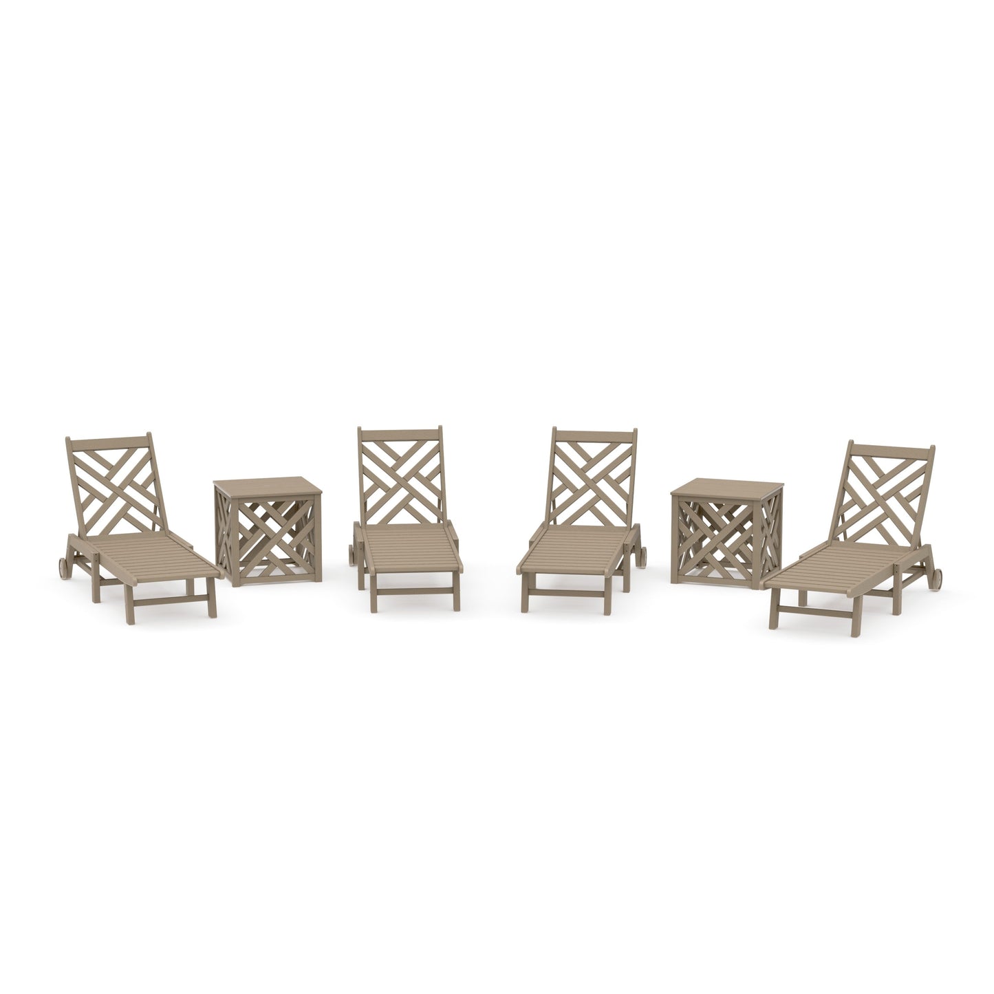 POLYWOOD Chippendale 6-Piece Chaise Set with Wheels and Umbrella Stand Accent Table — Vintage Sahara