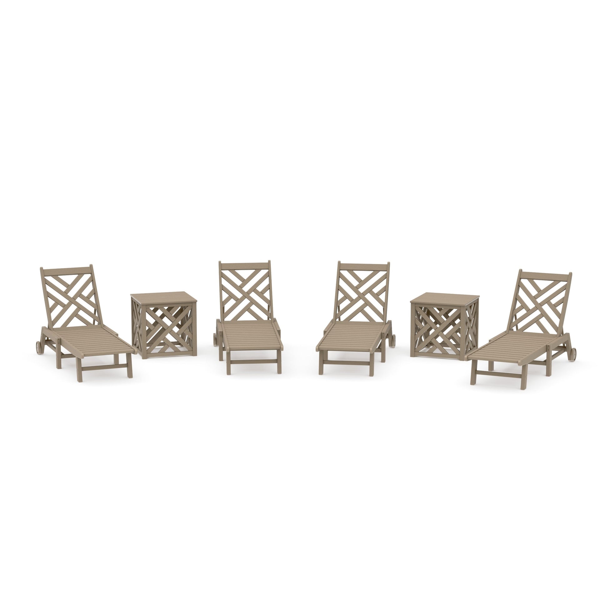 POLYWOOD Chippendale 6-Piece Chaise Set with Wheels and Umbrella Stand Accent Table — Vintage Sahara