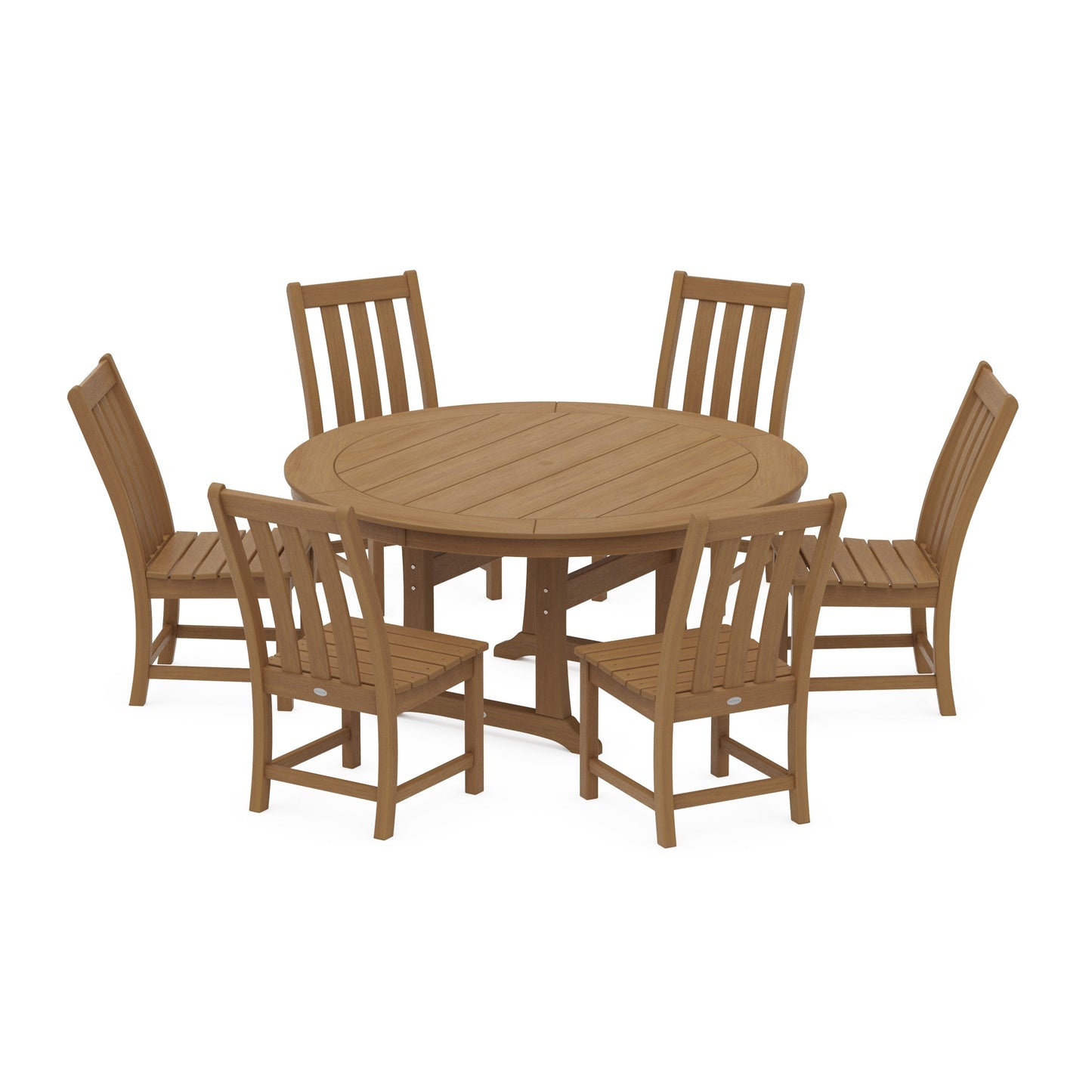 POLYWOOD Vineyard 7-Piece Side Chair Round Dining Set — Natural