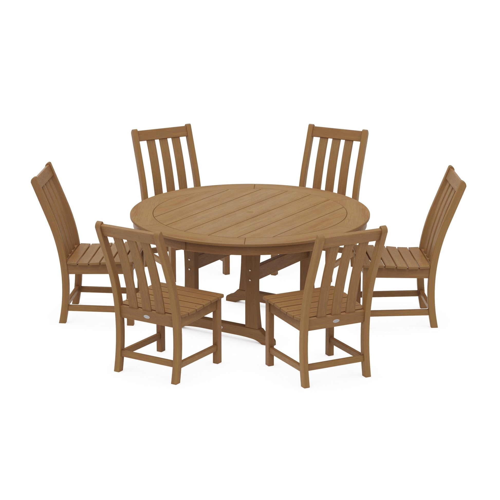 POLYWOOD Vineyard 7-Piece Side Chair Round Dining Set — Natural