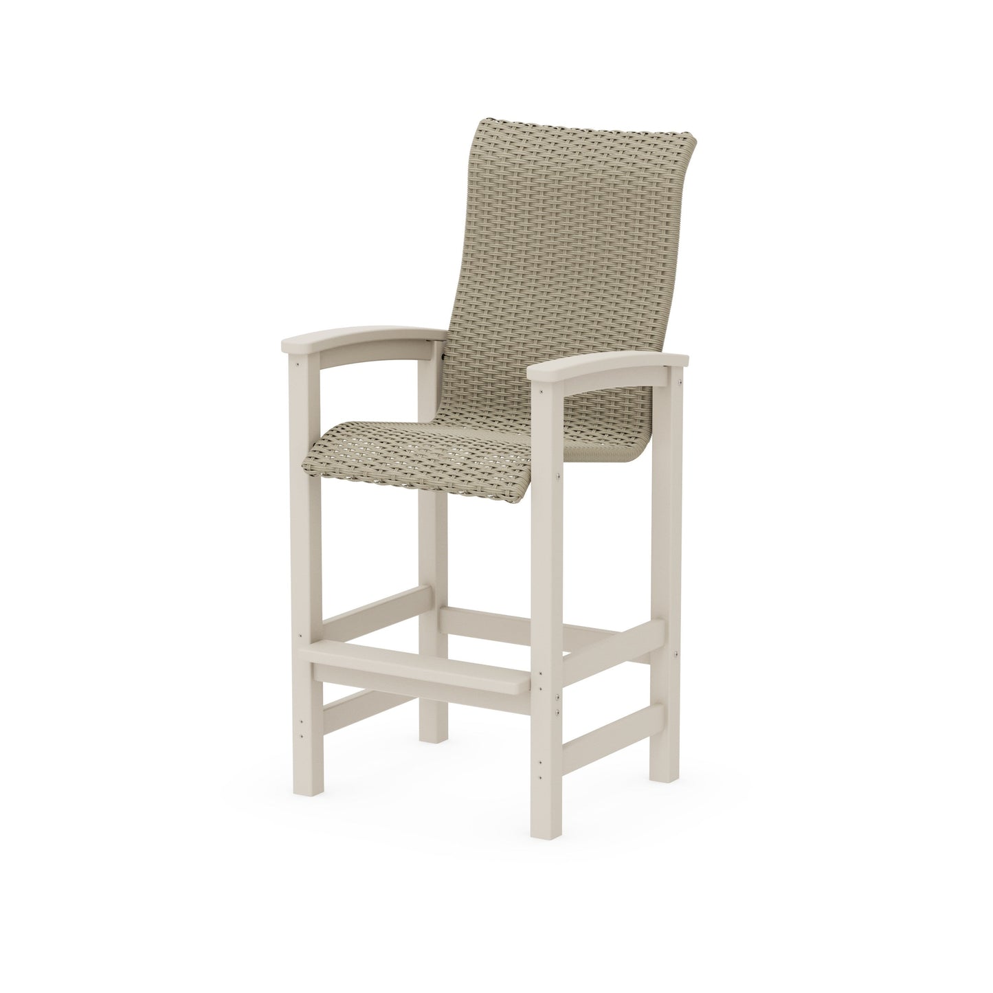 POLYWOOD Coastal Woven High-Back Bar Chair — Sand / Dune Grass