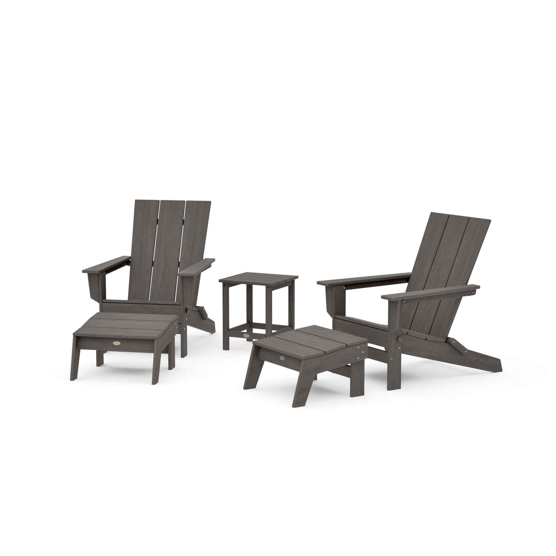 POLYWOOD 5-Piece Modern Studio Folding Adirondack Set with Ottomans and Side Table — Driftwood