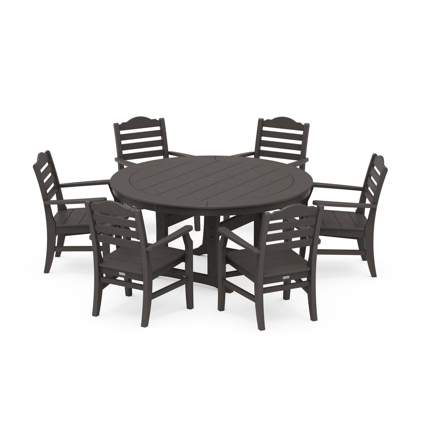 POLYWOOD Savannah 7-Piece Arm Chair Round Dining Set — Vintage Coffee