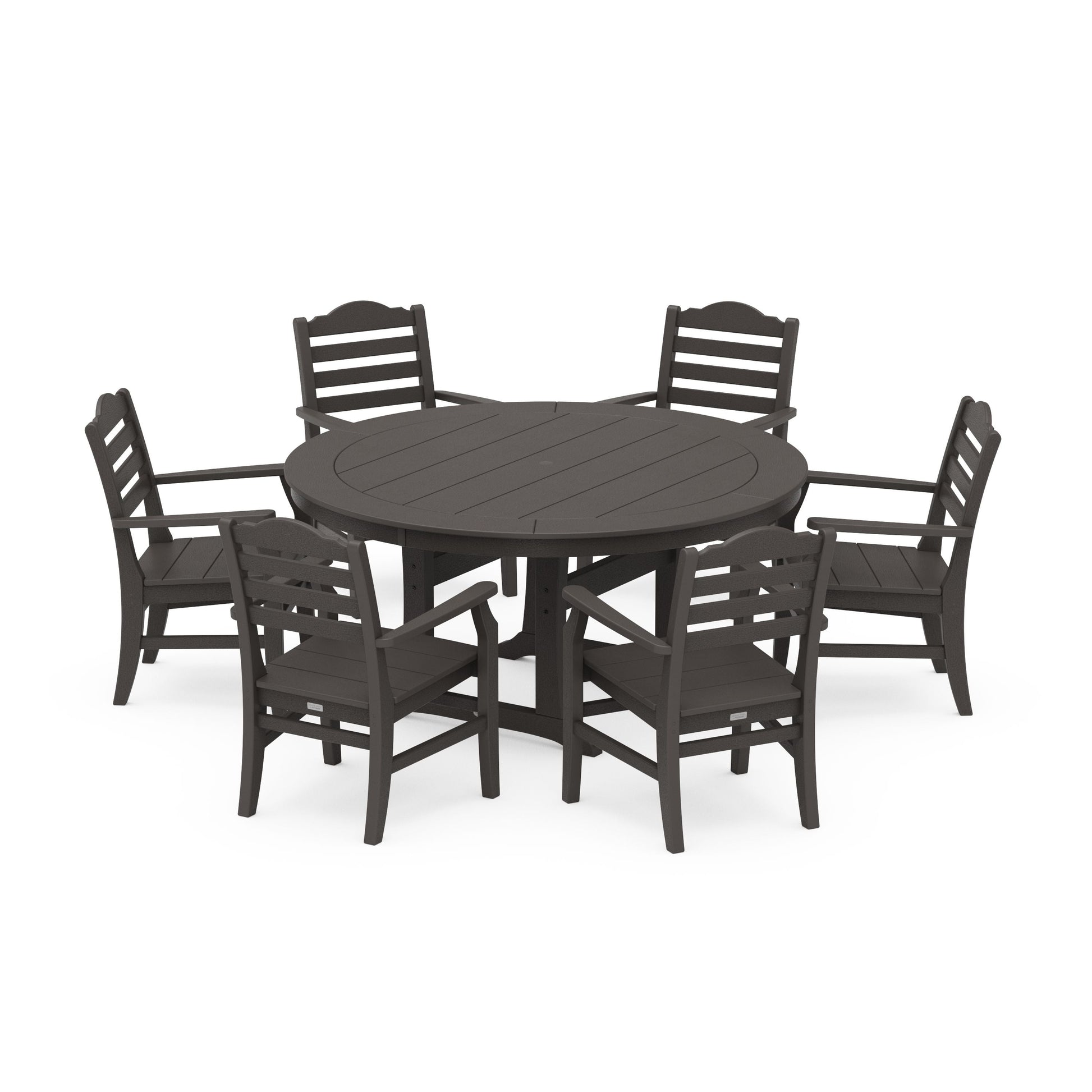POLYWOOD Savannah 7-Piece Arm Chair Round Dining Set — Vintage Coffee