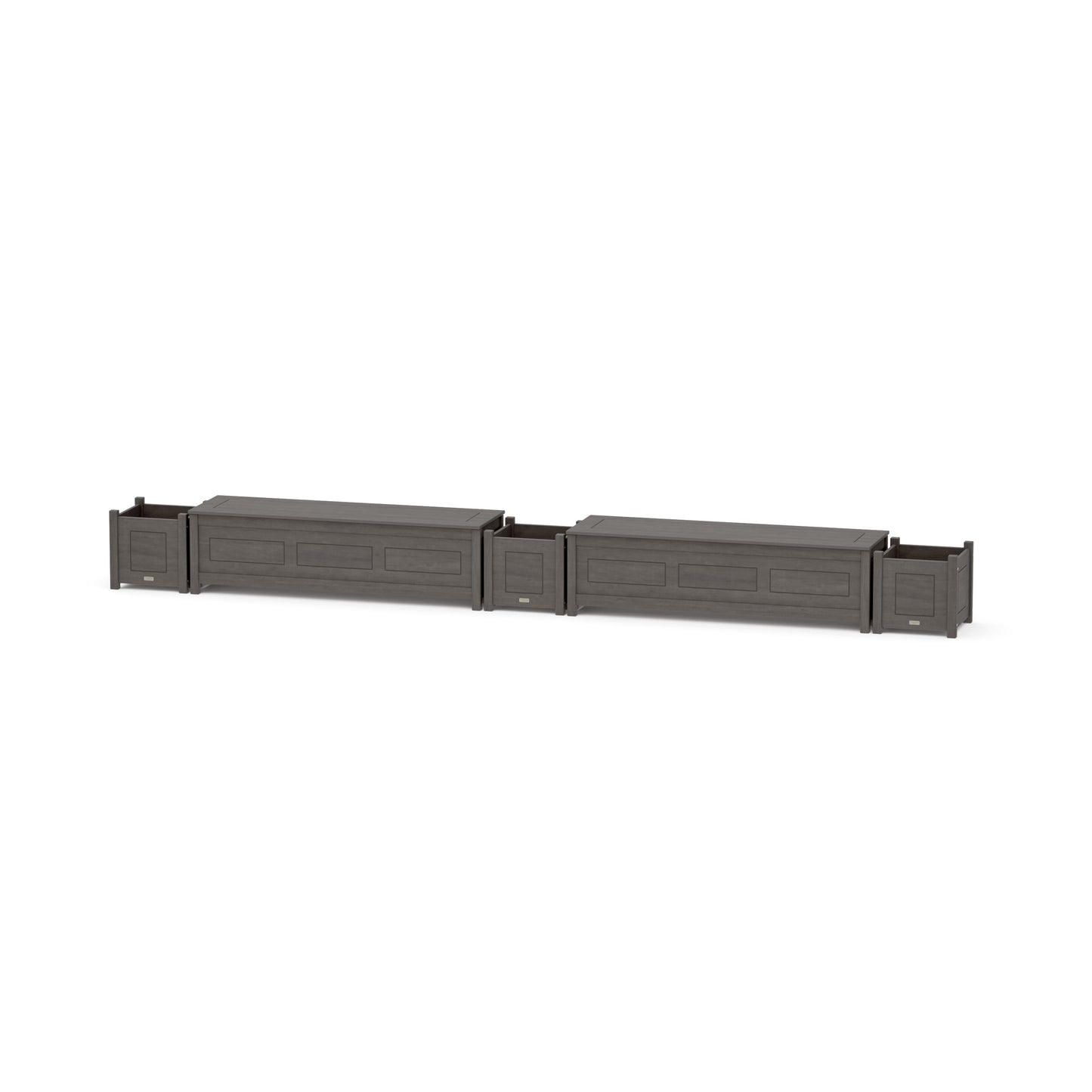 POLYWOOD 60" Country Living Straight Double Planter Storage Bench Set — Driftwood