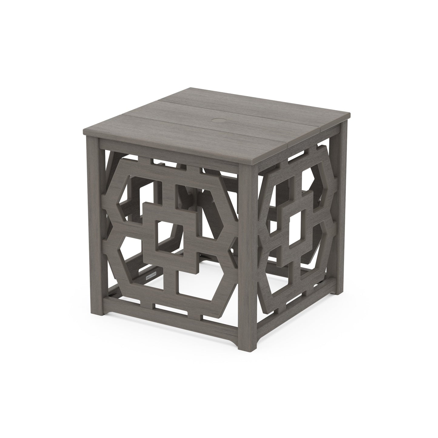 POLYWOOD Chinoiserie Umbrella Stand Accent Table — Driftwood