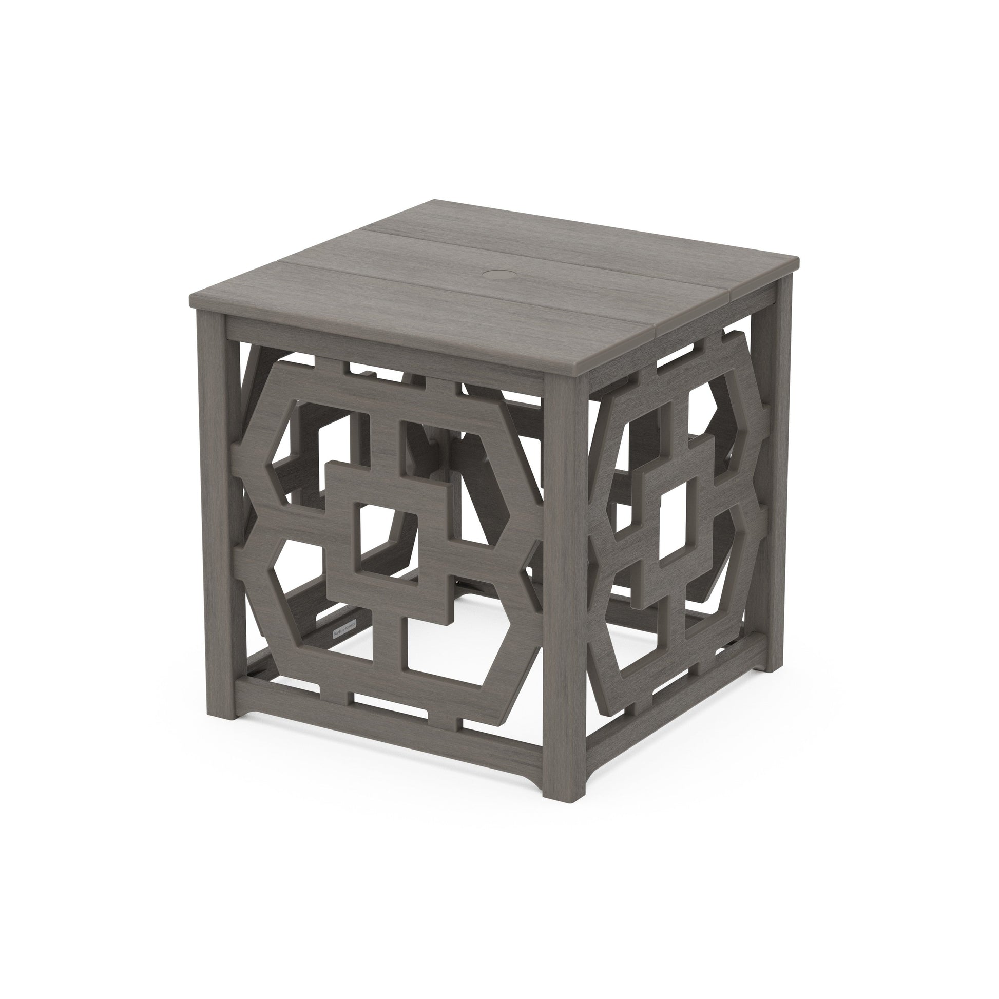 POLYWOOD Chinoiserie Umbrella Stand Accent Table — Driftwood