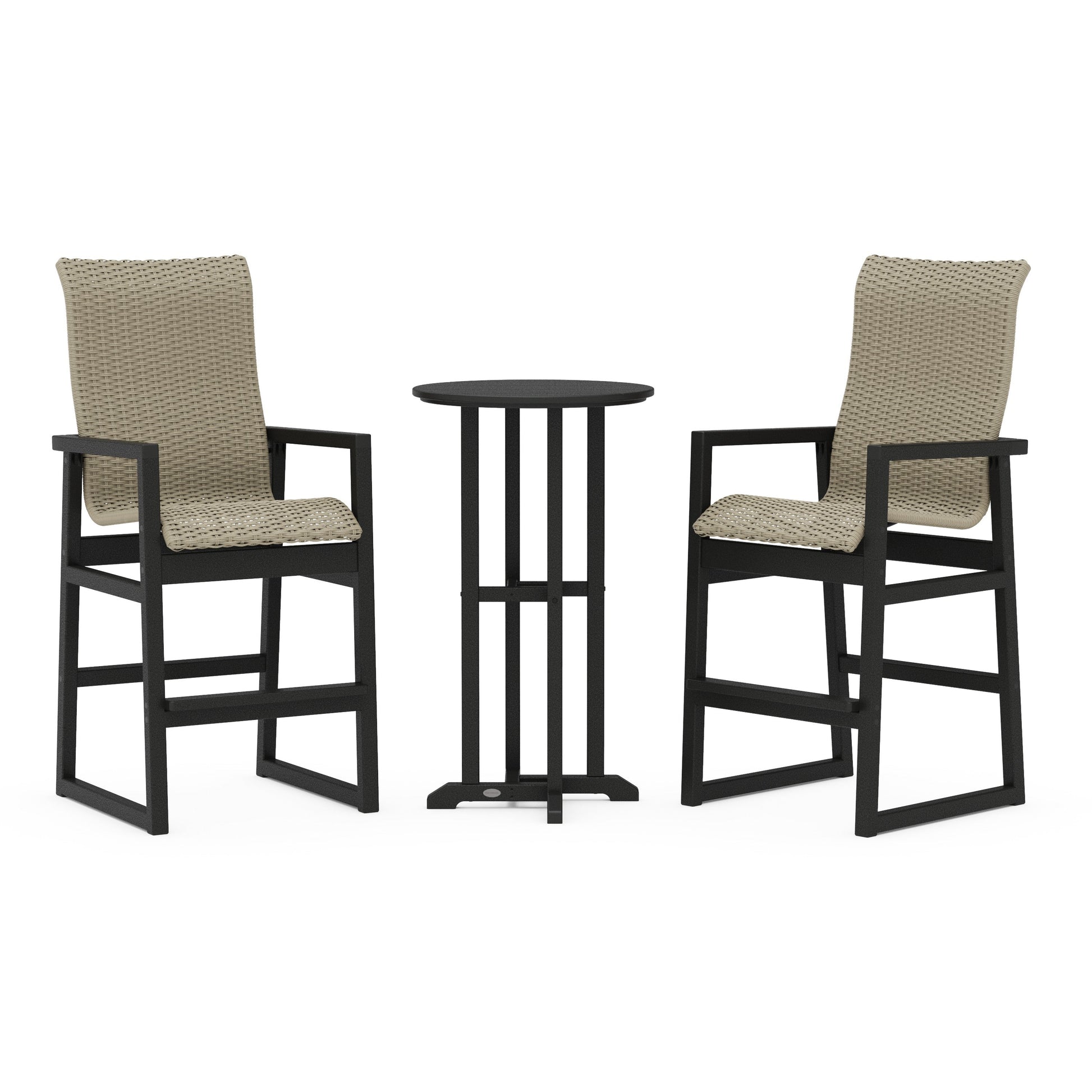 POLYWOOD EDGE Woven Highback 3-Piece Farmhouse Bar Set — Black / Dune Grass