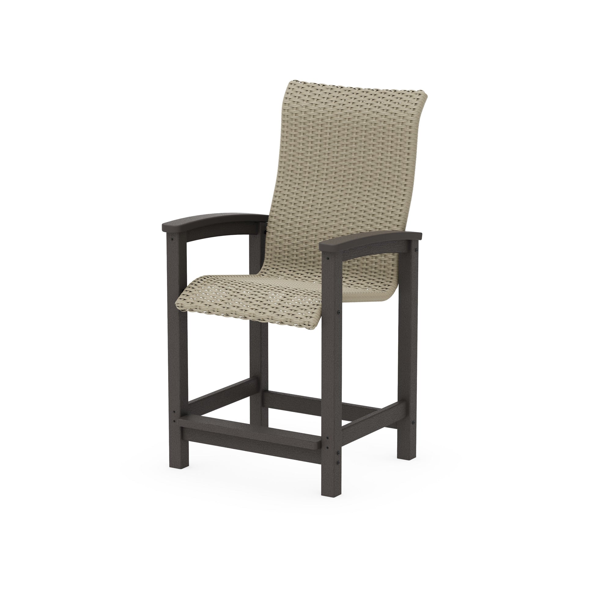 POLYWOOD Coastal Woven High-Back Counter Chair — Vintage Coffee / Dune Grass