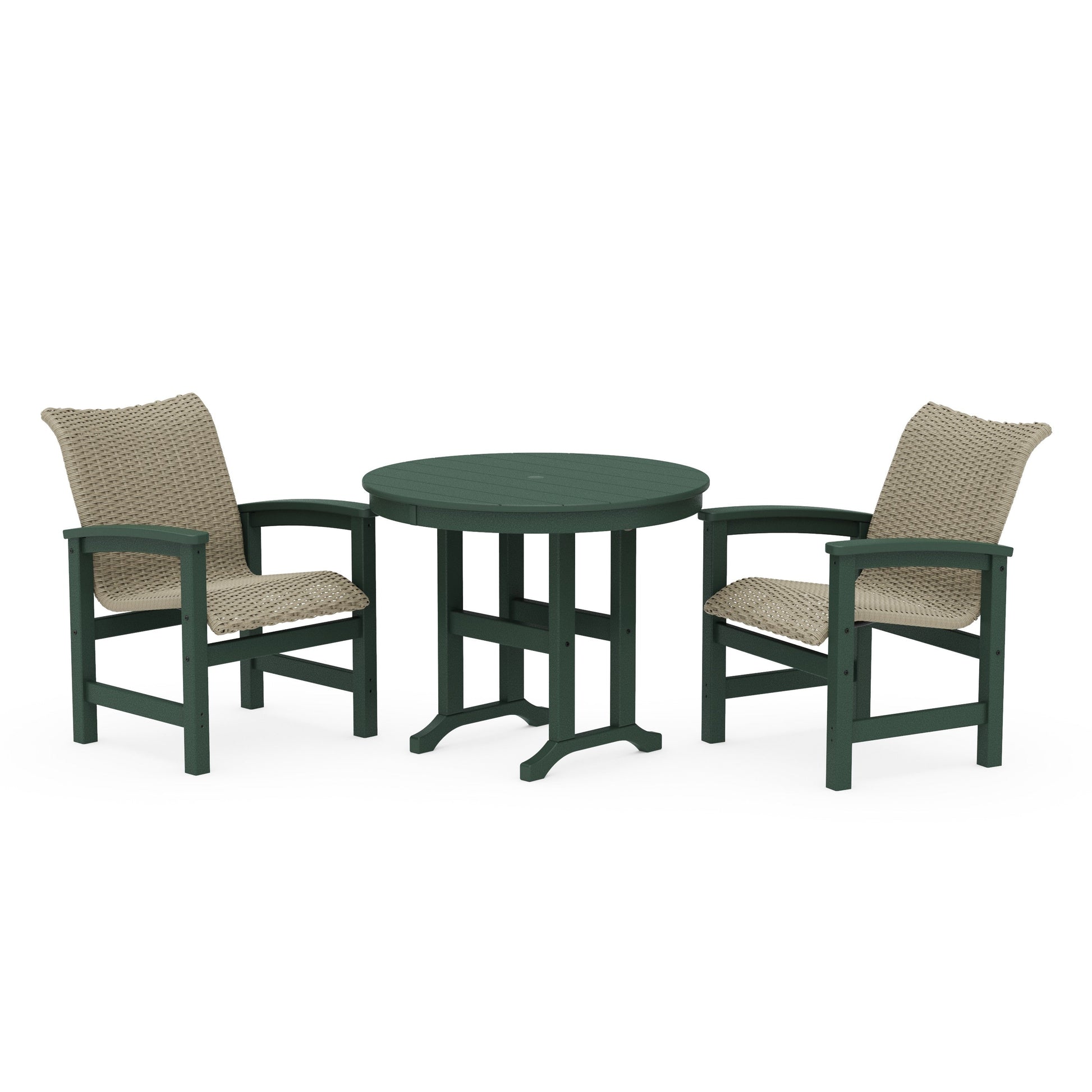 POLYWOOD Coastal Woven 3-Piece Farmhouse Dining Set — Green / Dune Grass