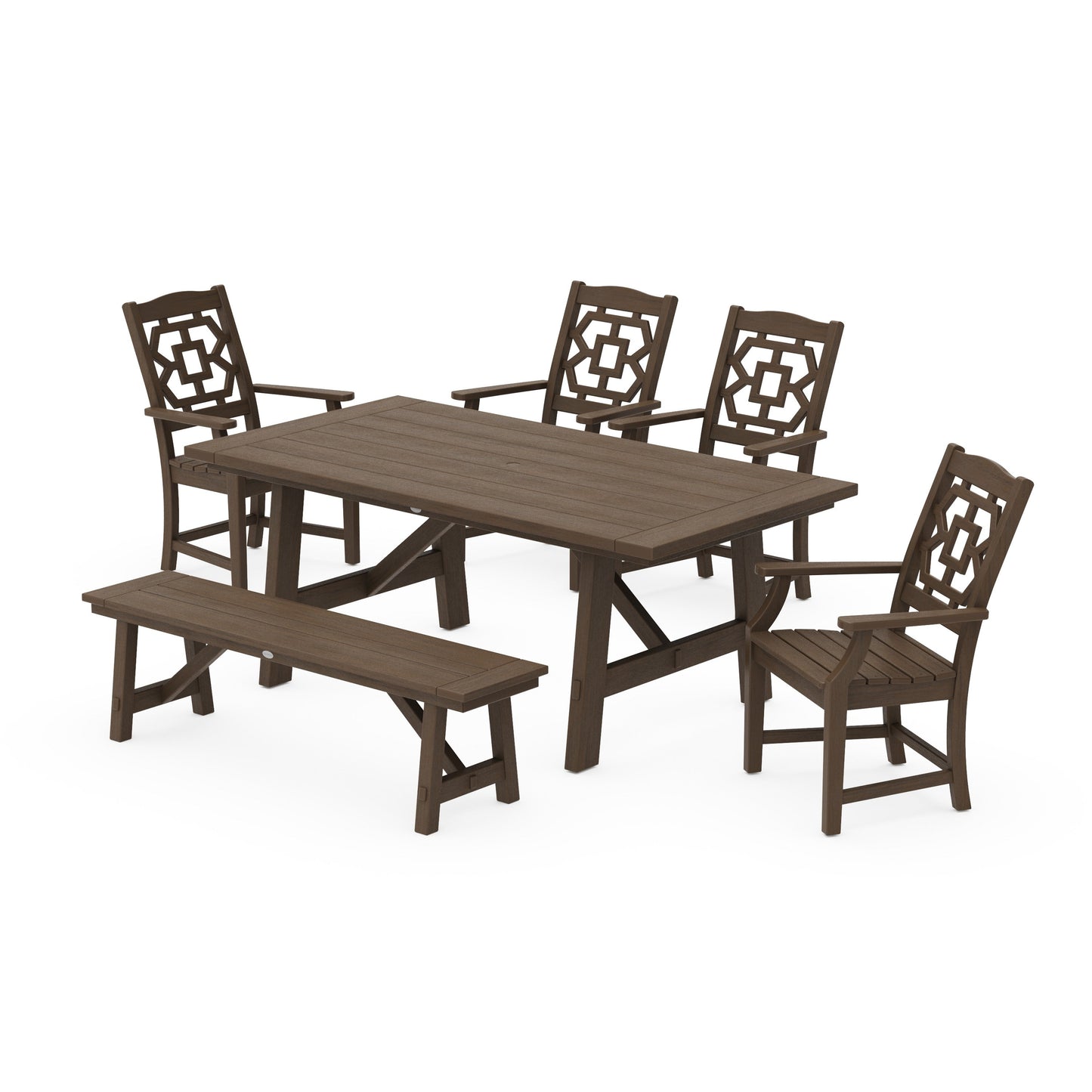POLYWOOD Chinoiserie 6-Piece Rustic Farmhouse Dining Set with Bench — Kona