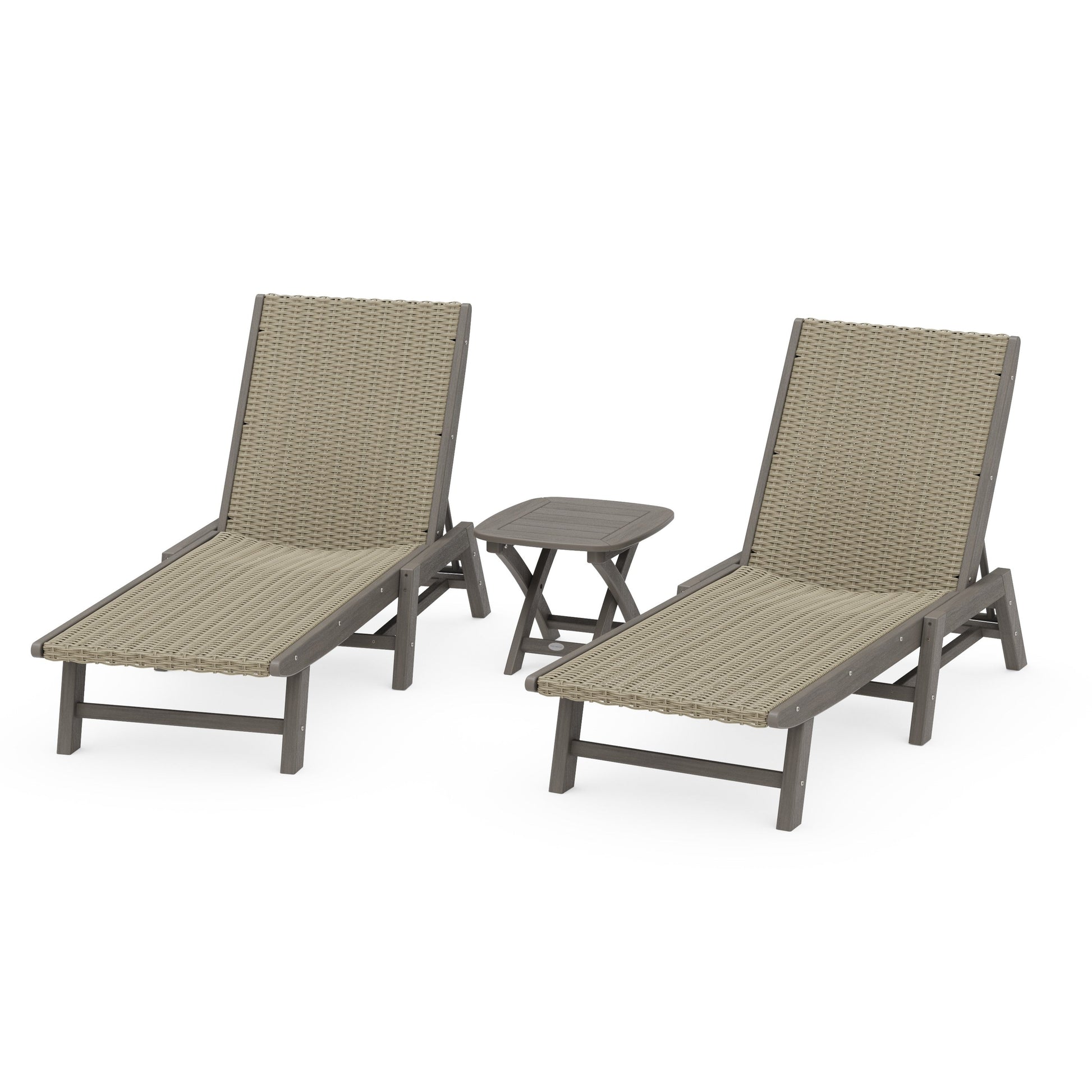POLYWOOD 3 - Piece Coastal Woven Chaise Chaise Lounge Set — Driftwood / Dune Grass
