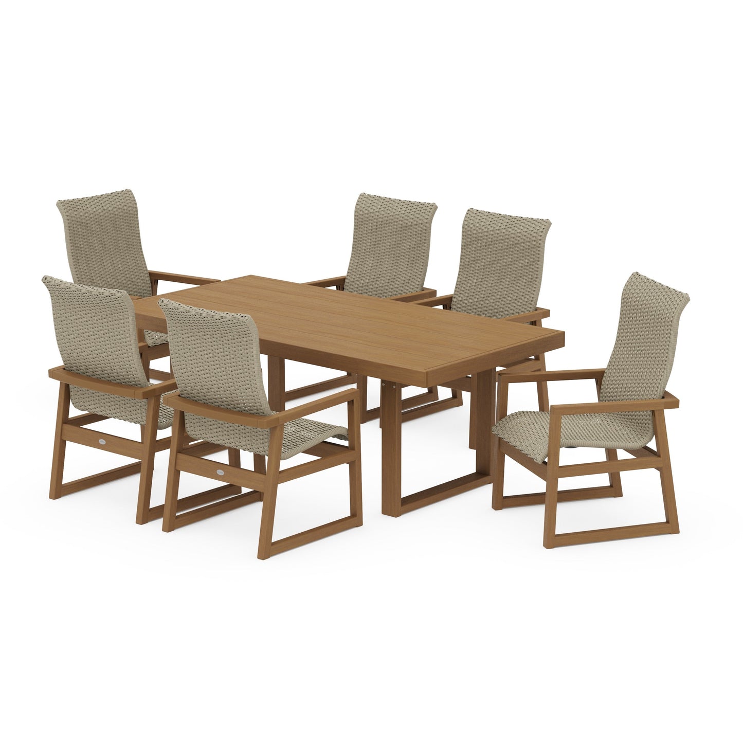 POLYWOOD EDGE Woven Highback Arm Chair 7-Piece Dining Set — Natural / Dune Grass