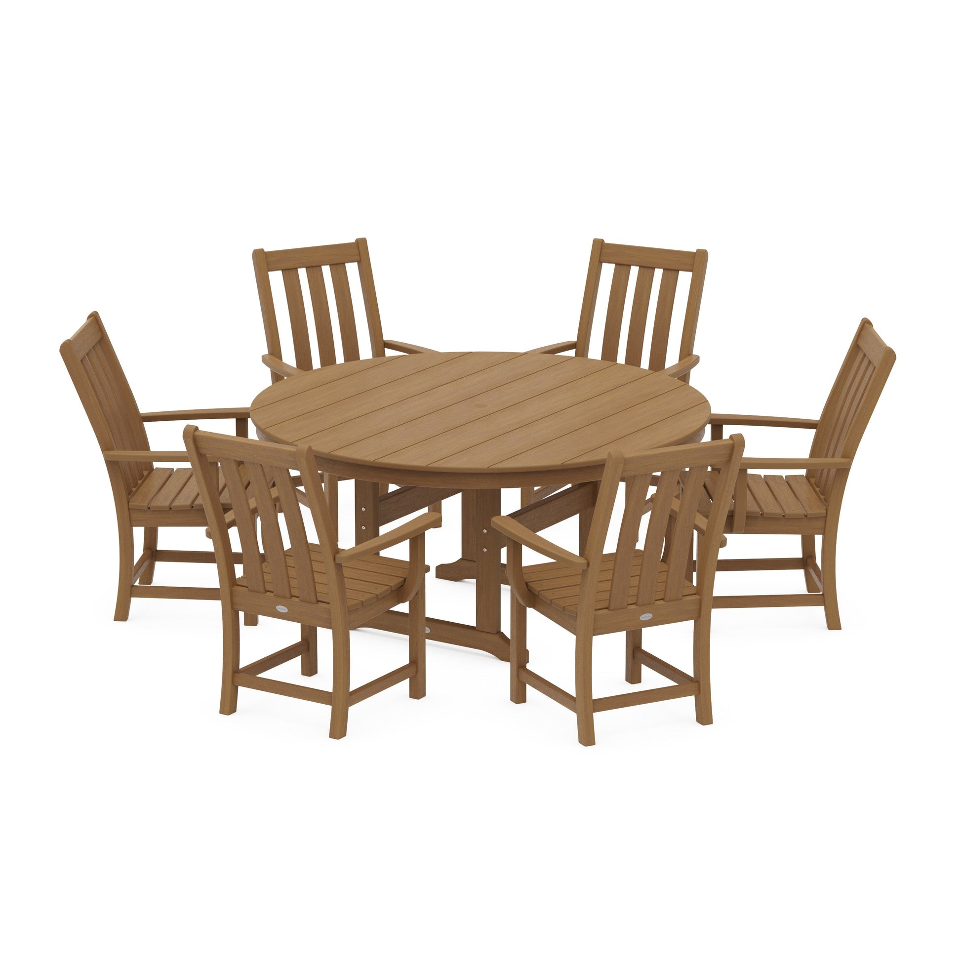 POLYWOOD Vineyard 7-Piece Arm Chair Round Farmhouse Dining Set — Natural