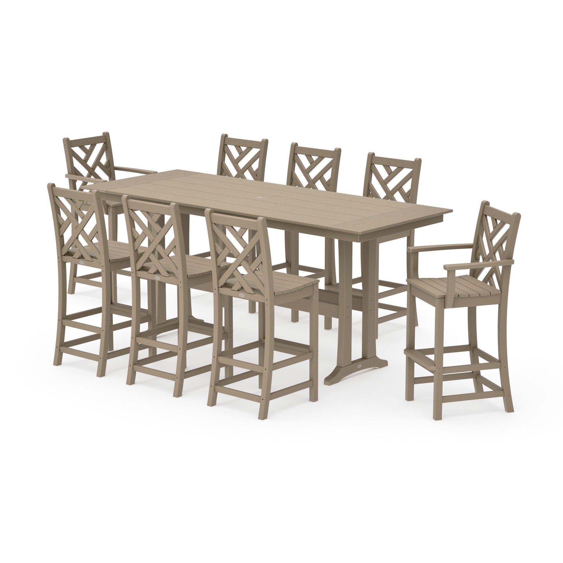 POLYWOOD Chippendale 9-Piece Farmhouse Bar Set with Trestle Legs — Vintage Sahara
