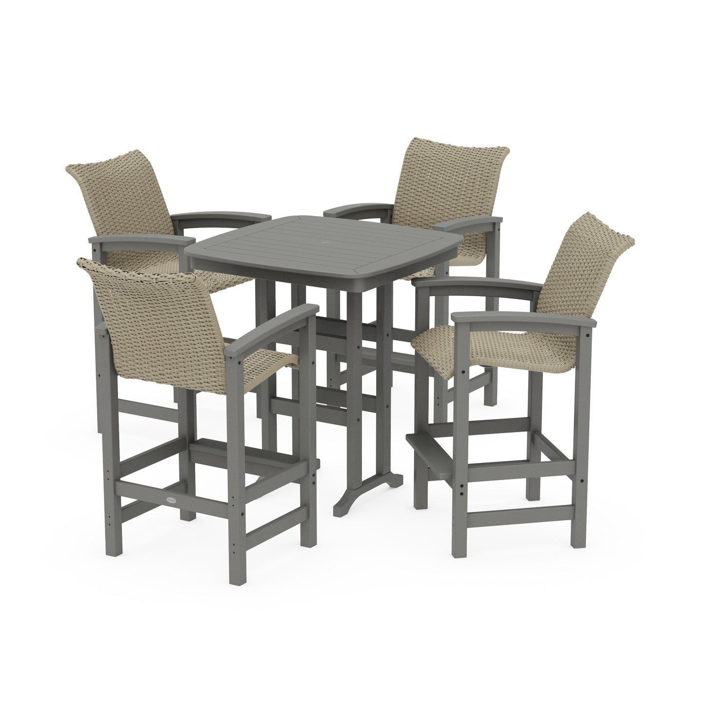 POLYWOOD Coastal Woven 5-Piece Bar Set — Slate Grey / Dune Grass