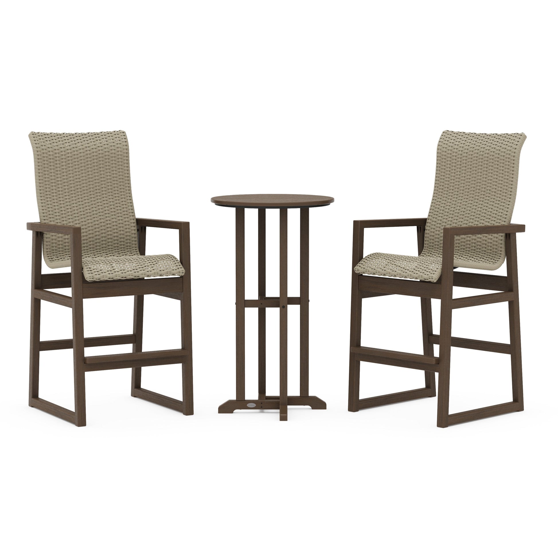 POLYWOOD EDGE Woven Highback 3-Piece Farmhouse Bar Set — Kona / Dune Grass