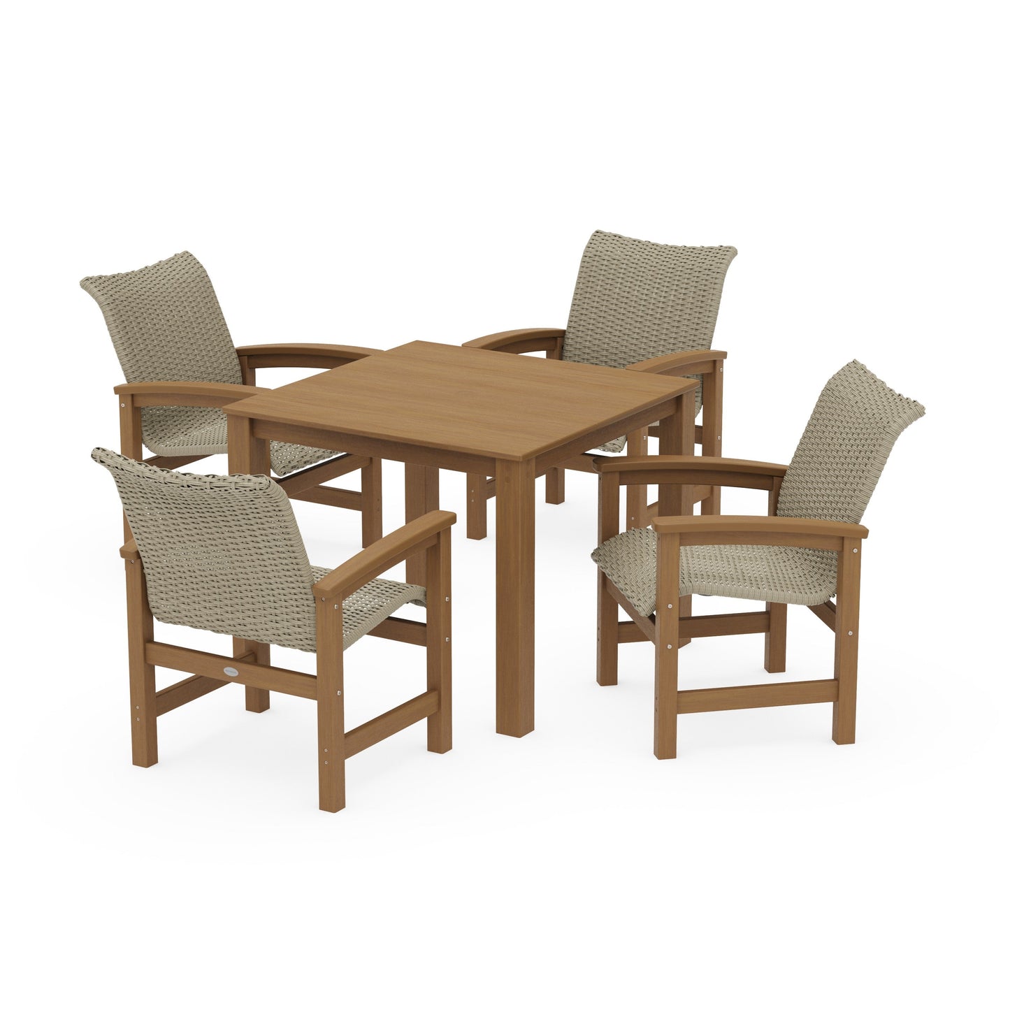 POLYWOOD Coastal Woven 5-Piece Parsons Dining Set — Natural / Dune Grass
