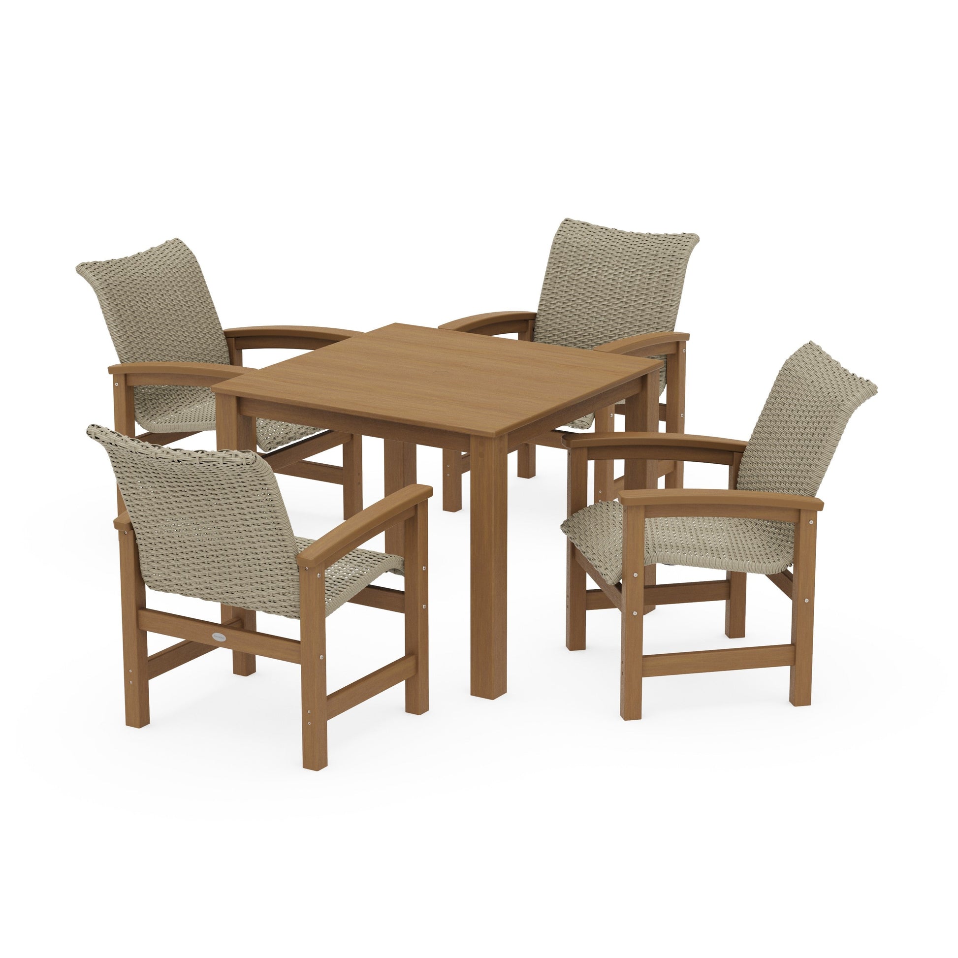 POLYWOOD Coastal Woven 5-Piece Parsons Dining Set — Natural / Dune Grass