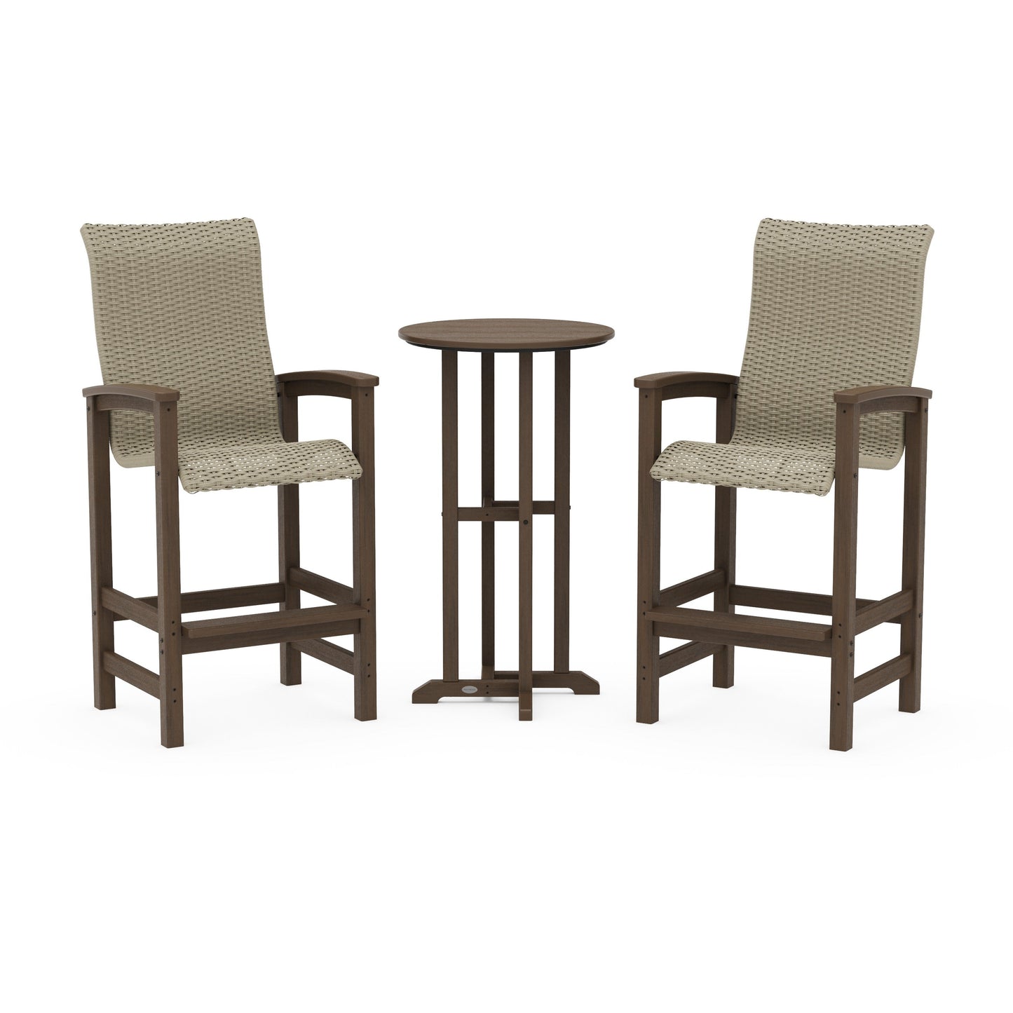 POLYWOOD Coastal Woven High-Back 3-Piece Farmhouse Bar Set — Kona / Dune Grass