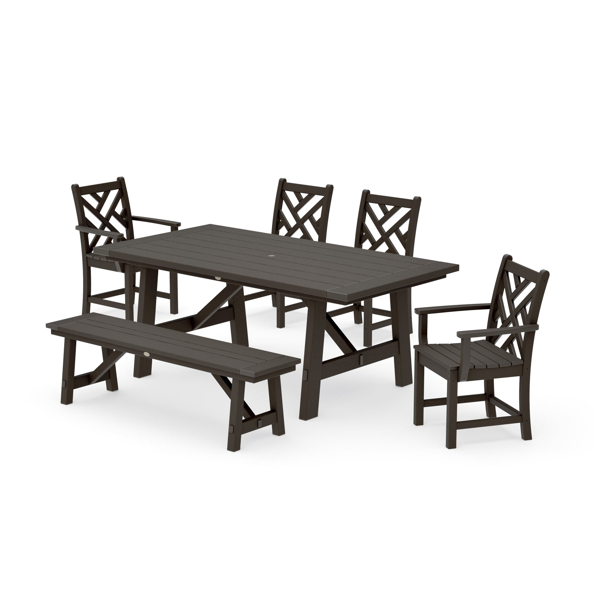 POLYWOOD Chippendale 6-Piece Rustic Farmhouse Dining Set With Bench — Vintage Coffee