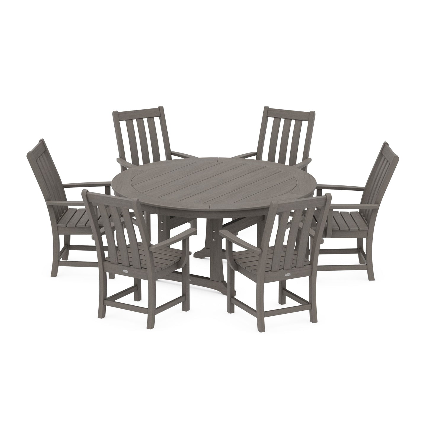 POLYWOOD Vineyard 7-Piece Arm Chair Round Dining Set — Driftwood