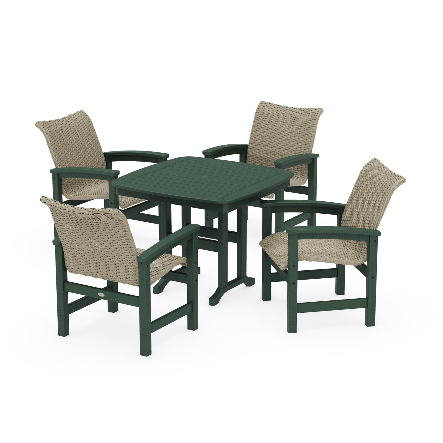 POLYWOOD Coastal Woven 5-Piece Dining Set — Green / Dune Grass