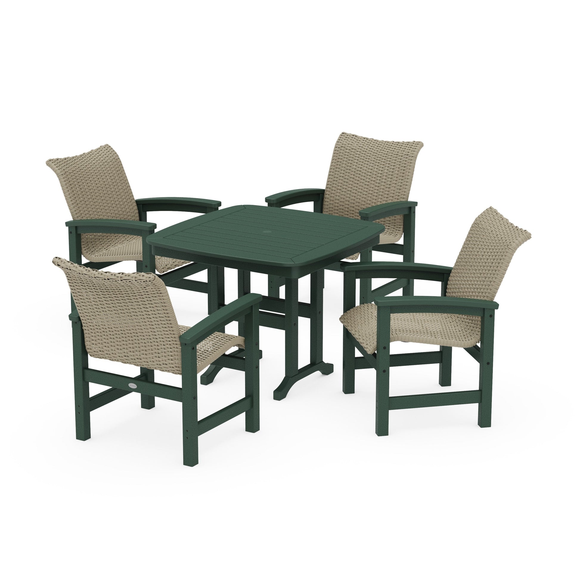 POLYWOOD Coastal Woven 5-Piece Dining Set — Green / Dune Grass