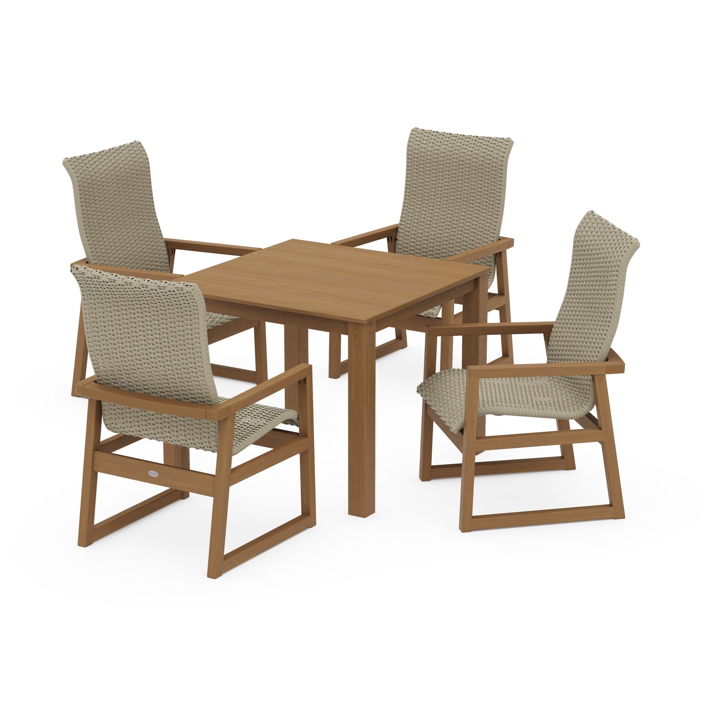POLYWOOD EDGE Woven Highback 5-Piece Parsons Dining Set — Natural / Dune Grass