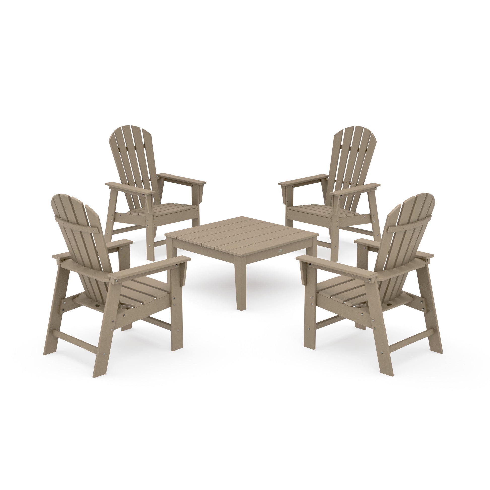 POLYWOOD 5-Piece South Beach Casual Chair Conversation Set with 36" Conversation Table — Vintage Sahara
