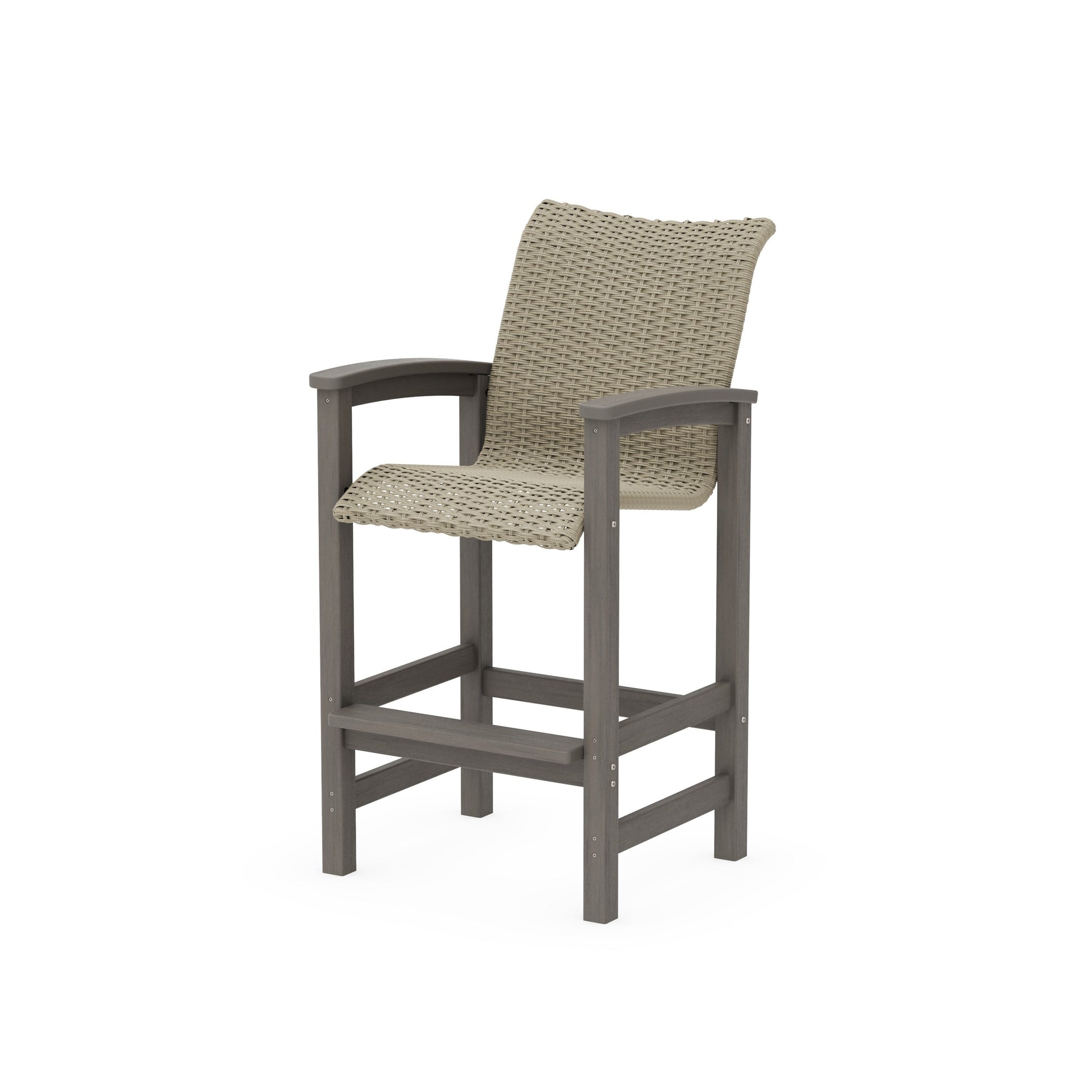 POLYWOOD Coastal Woven Bar Chair — Driftwood / Dune Grass